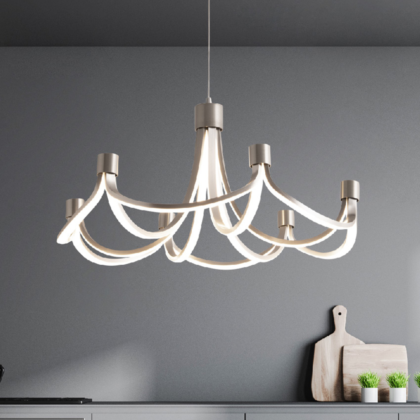 Lampa wisząca LED Festos nikiel matowy, ściemniana