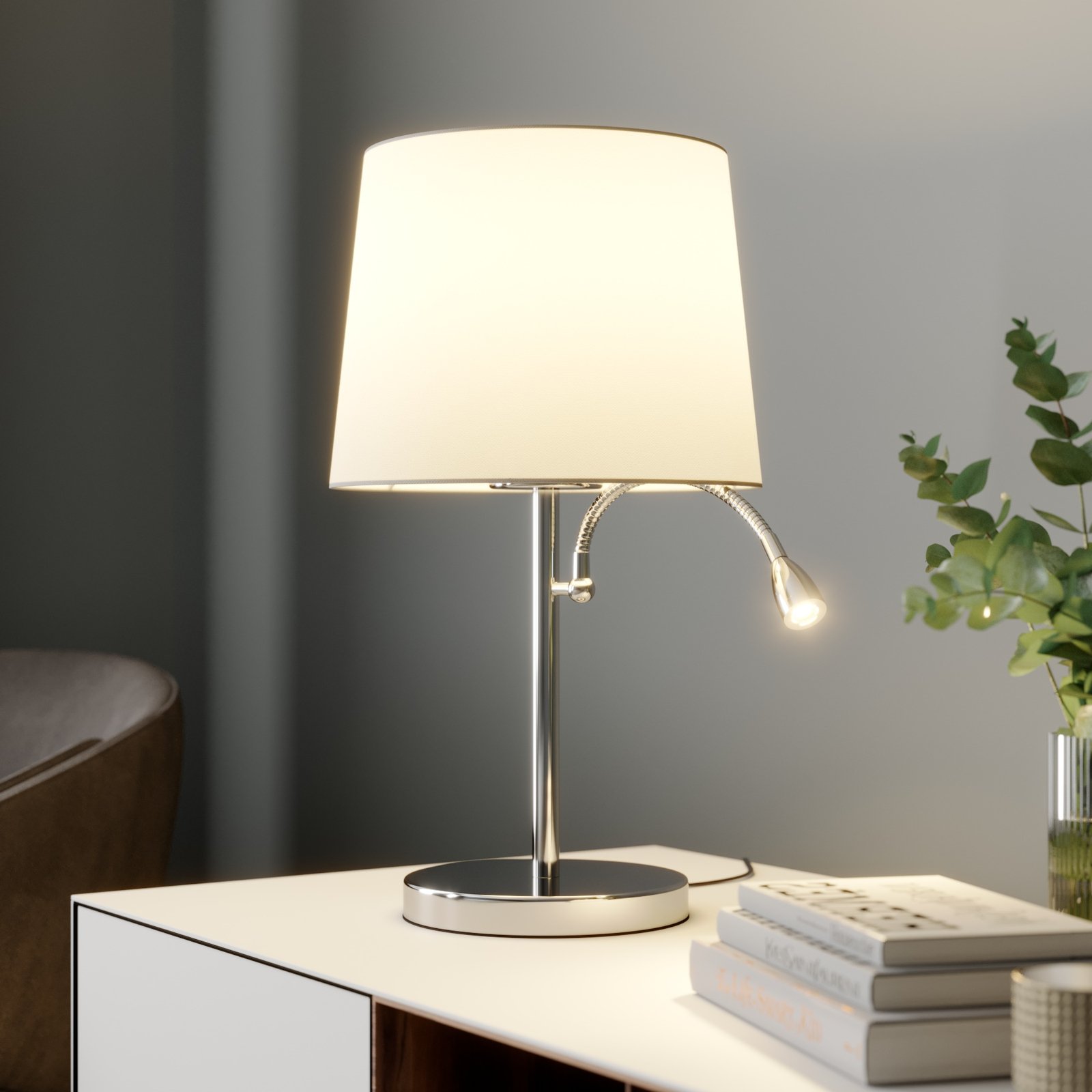 Fabric table lamp Benjiro with an LED reading lamp