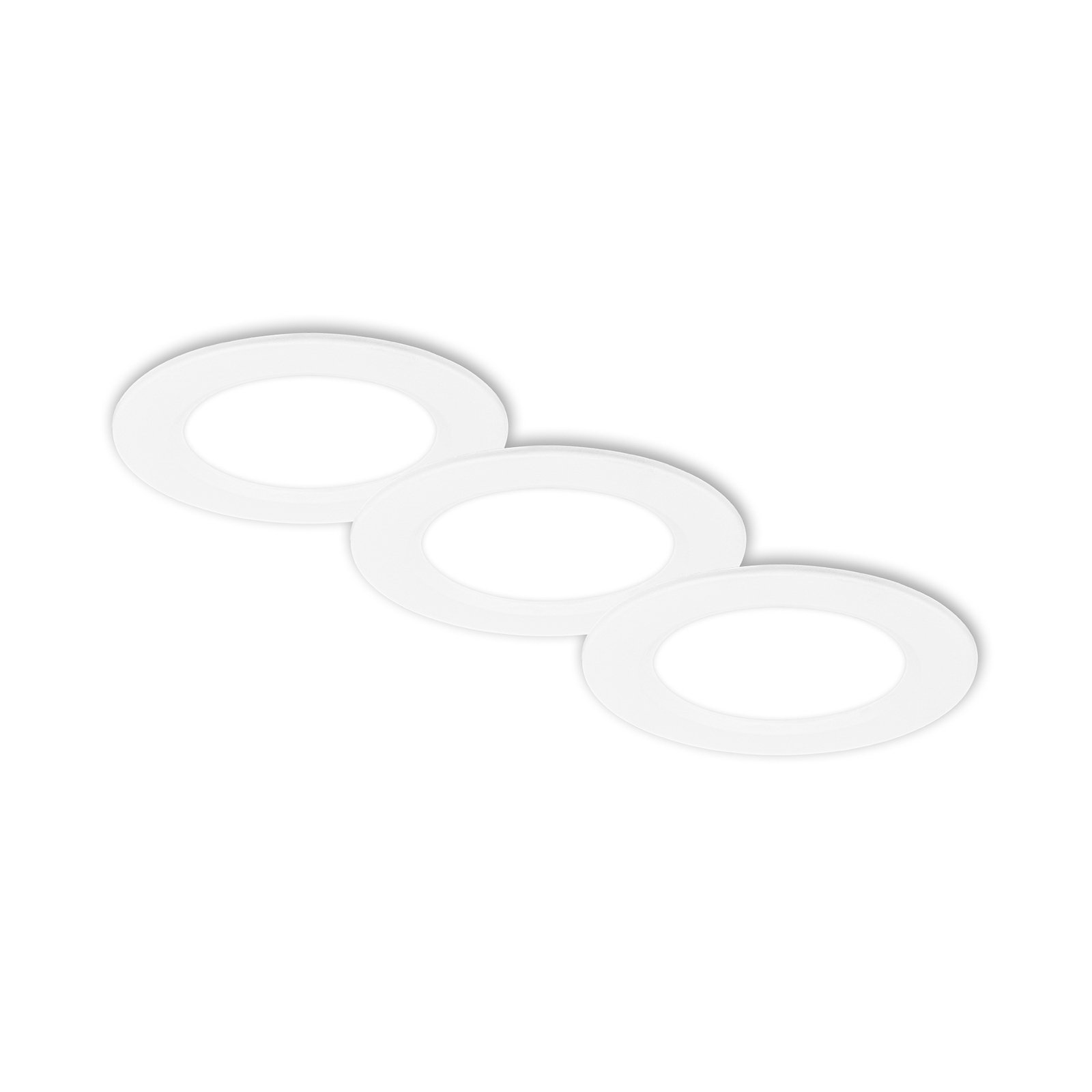 LED recessed light Jeft, Ø 9cm, white, set of 3, on/off, rigid