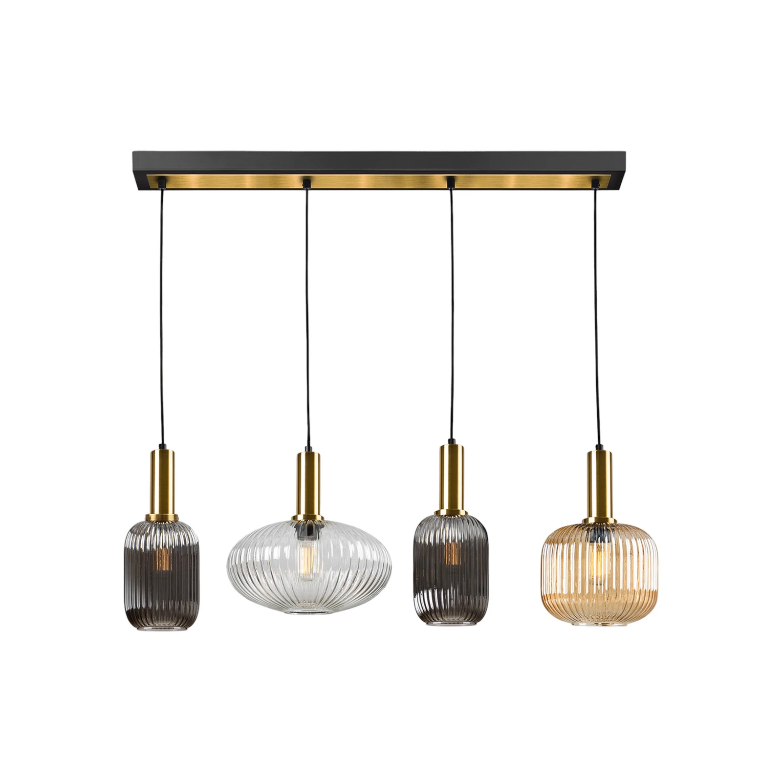 Lámpara colgante Norma, 98 cm, 4 luces, negro/latón, cristal