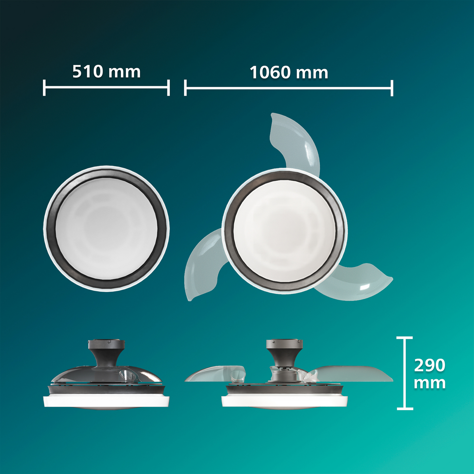 Wentylator sufitowy LED Philips Bliss czarno-biały, cichy, CCT