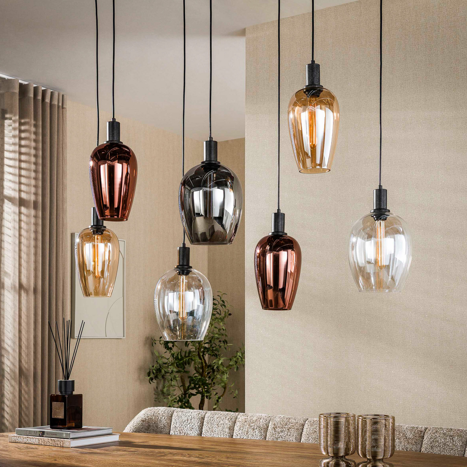 Pendelleuchte Amfora, schwarz/mehrfarbig, Glas, 120 cm Pendelleuchte Amfora, schwarz/mehrfarbig, Glas, 120 cm