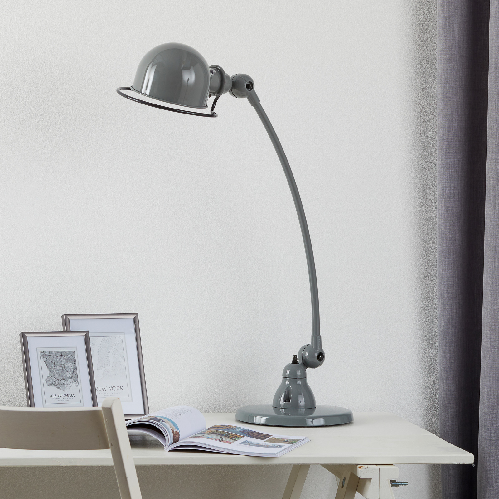 JIELDÉ Jieldé Loft C6000 table lamp, curved, grey, for Workroom / Office, aluminium, steel, E27, 60 W, energy efficiency: A++