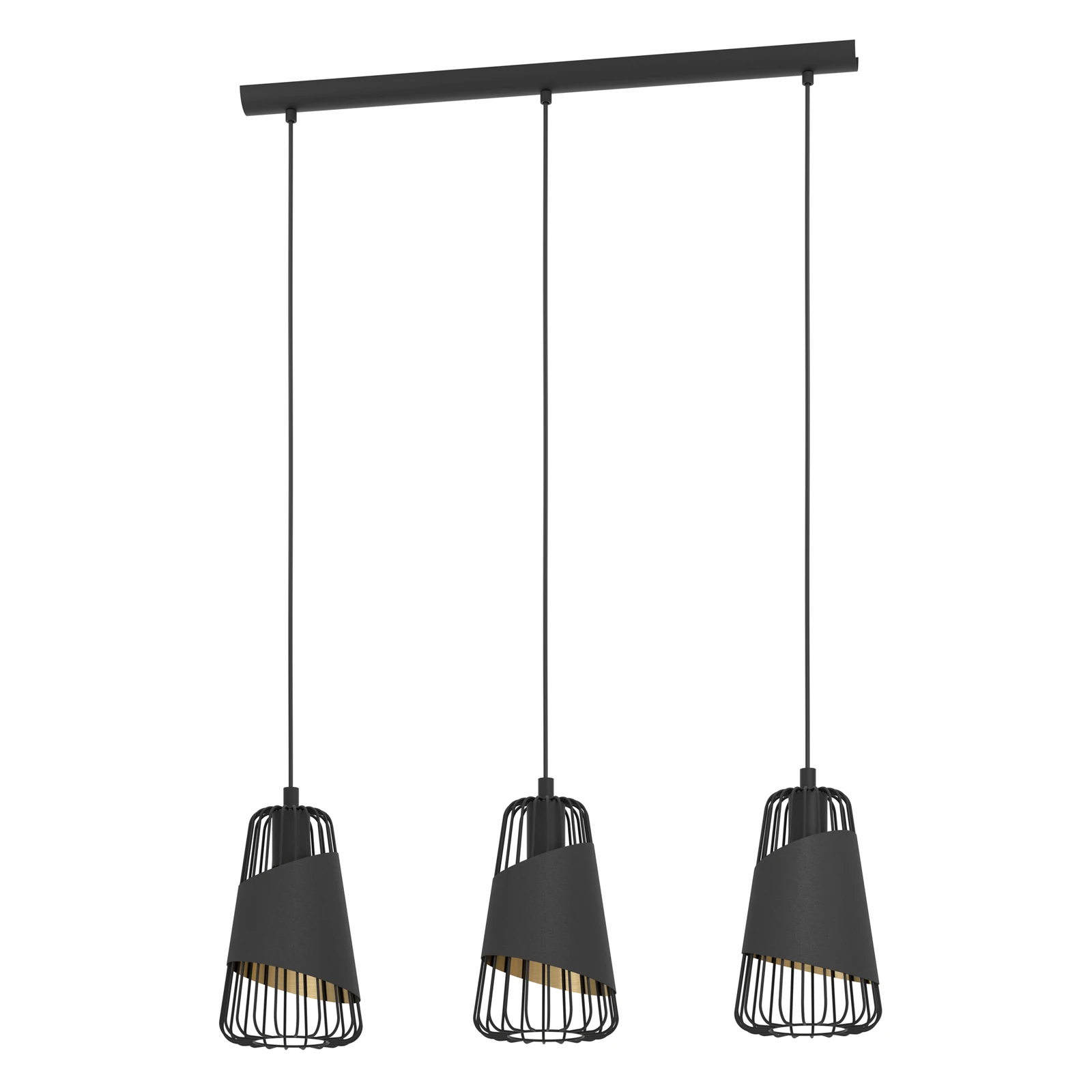 Austell piekaramā lampa, garums 76,5 cm, melna/zelta, 3 gaismas.