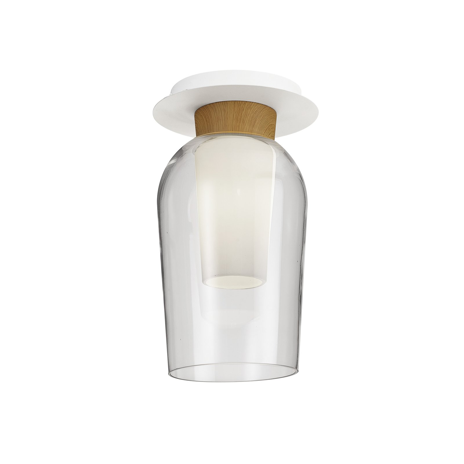 Nora loftlampe, hvid-transparent, glas, metal