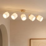 Lindby Shiloh ceiling spotlight, 5-bulb, natural/beige, wood