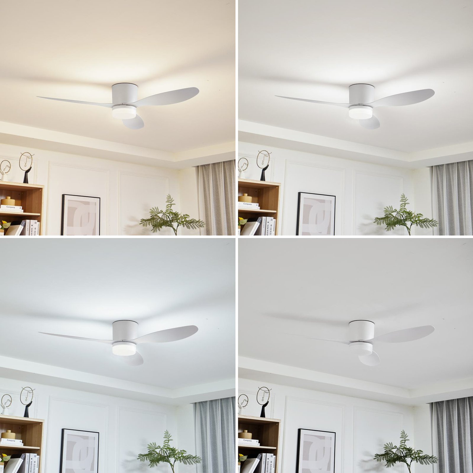 Lucande LED-Deckenventilator Kayu, weiß, DC, leise, Ø 132 cm