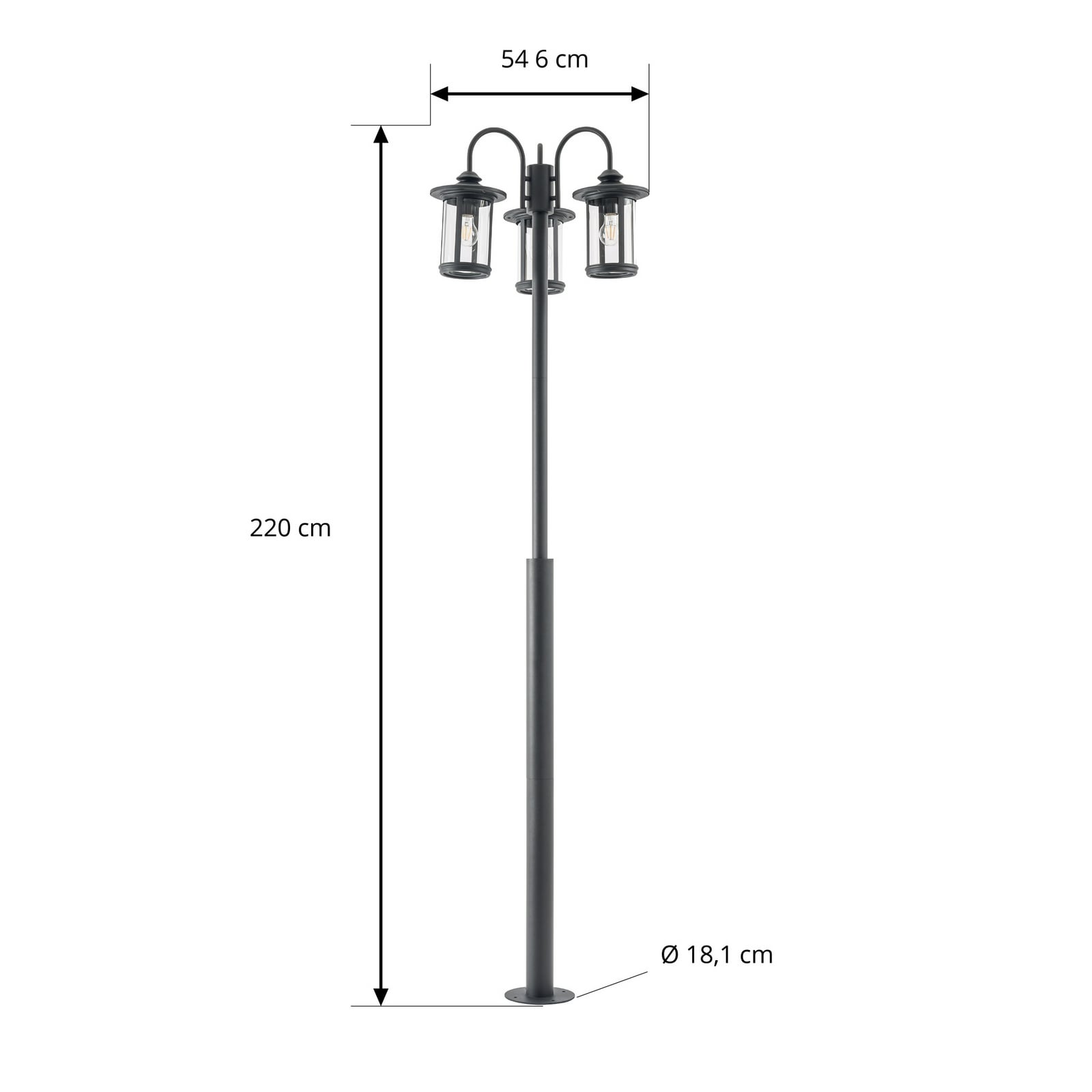 Lindby Außenleuchte Zayn, schwarz, 3-flg., Höhe 220 cm, IP65