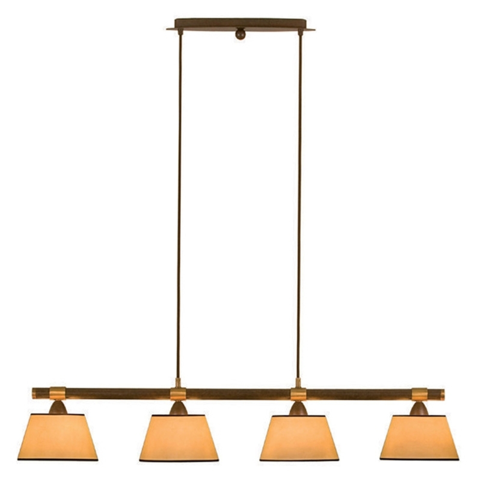 LIVING TABLE hanging light w/ four red lampshades