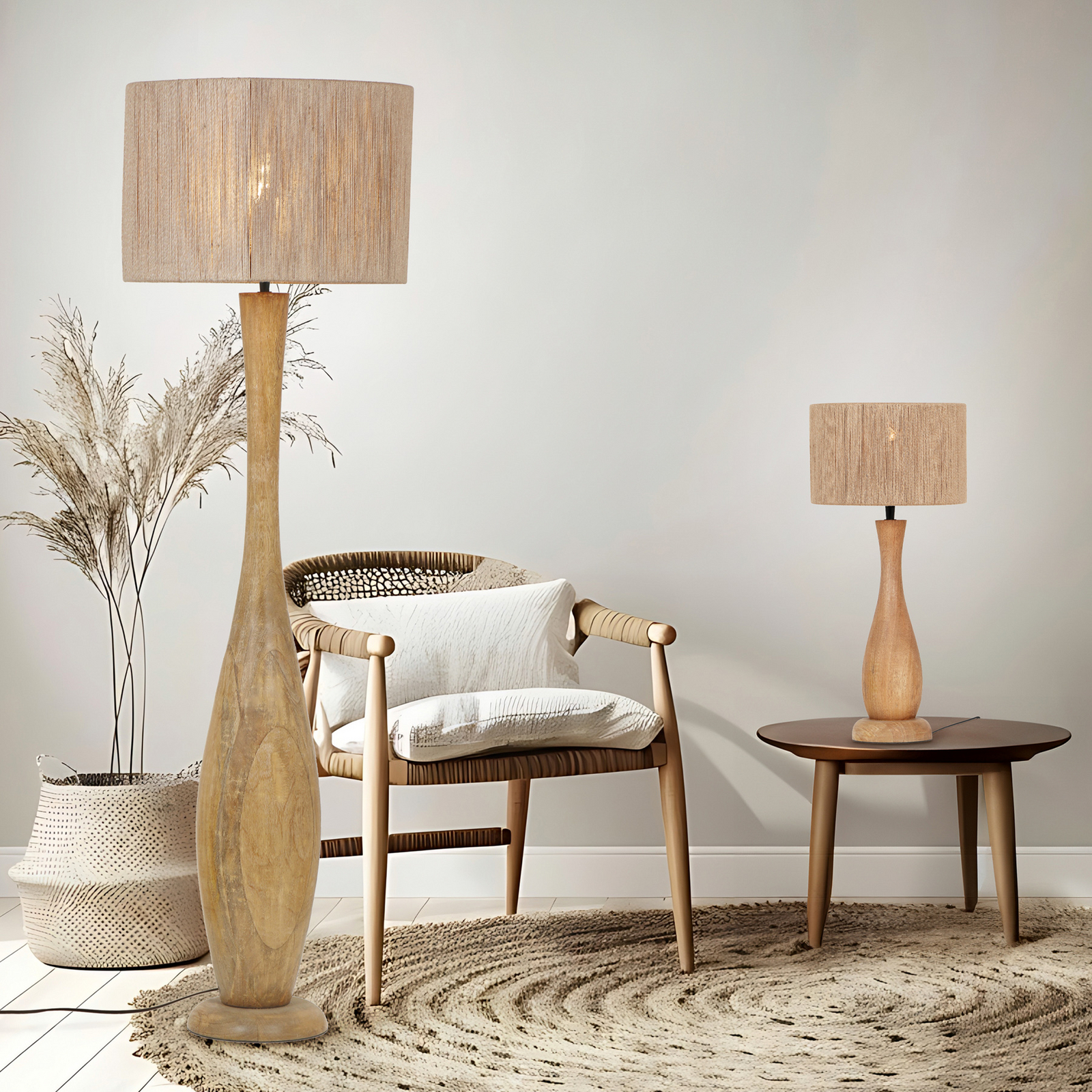 Toba table lamp, jute, wood, natural finish