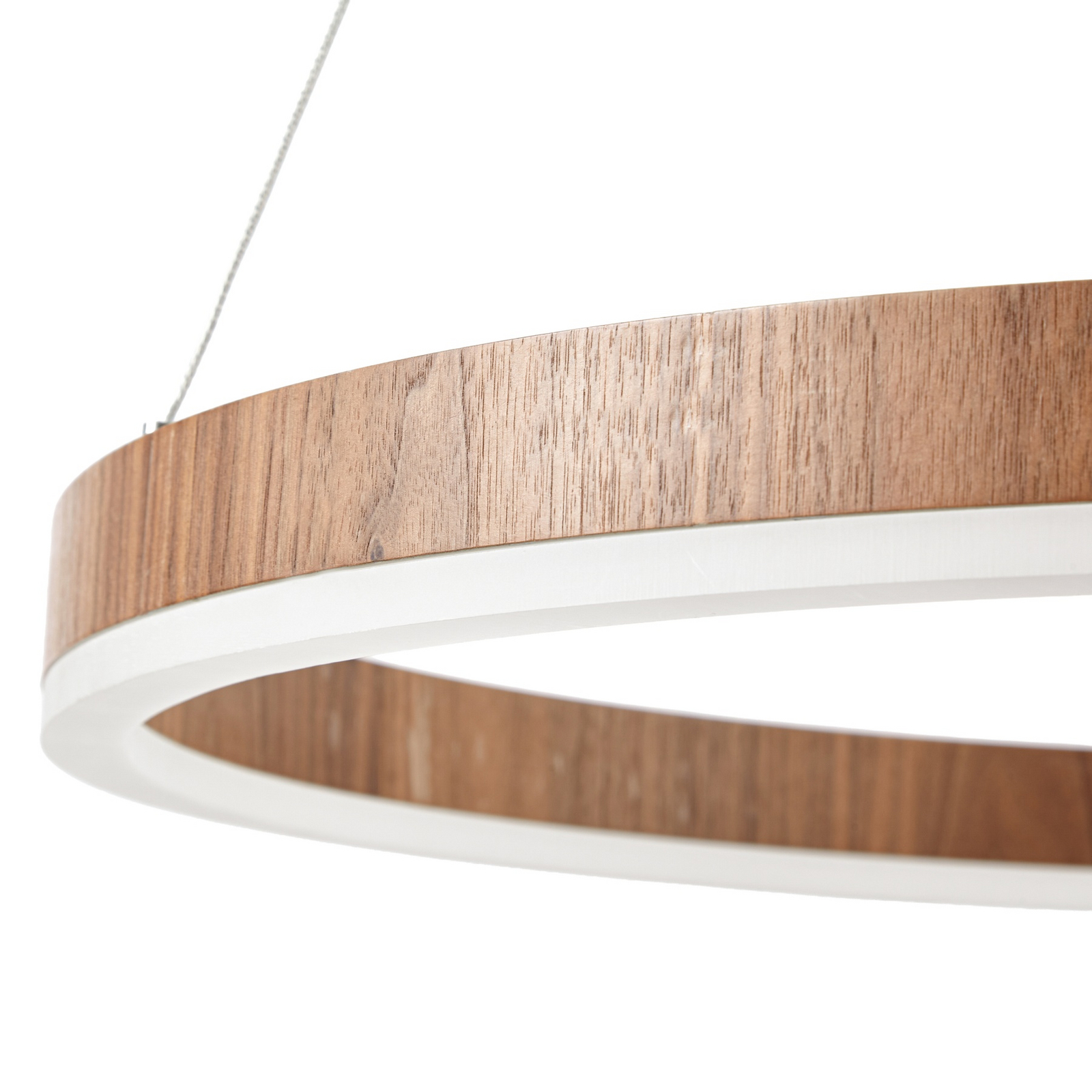 Suspension LED Thelma, noyer/gris, Ø 70 cm - Lucande Suspension LED Thelma, noyer/gris, Ø 70 cm - Lucande