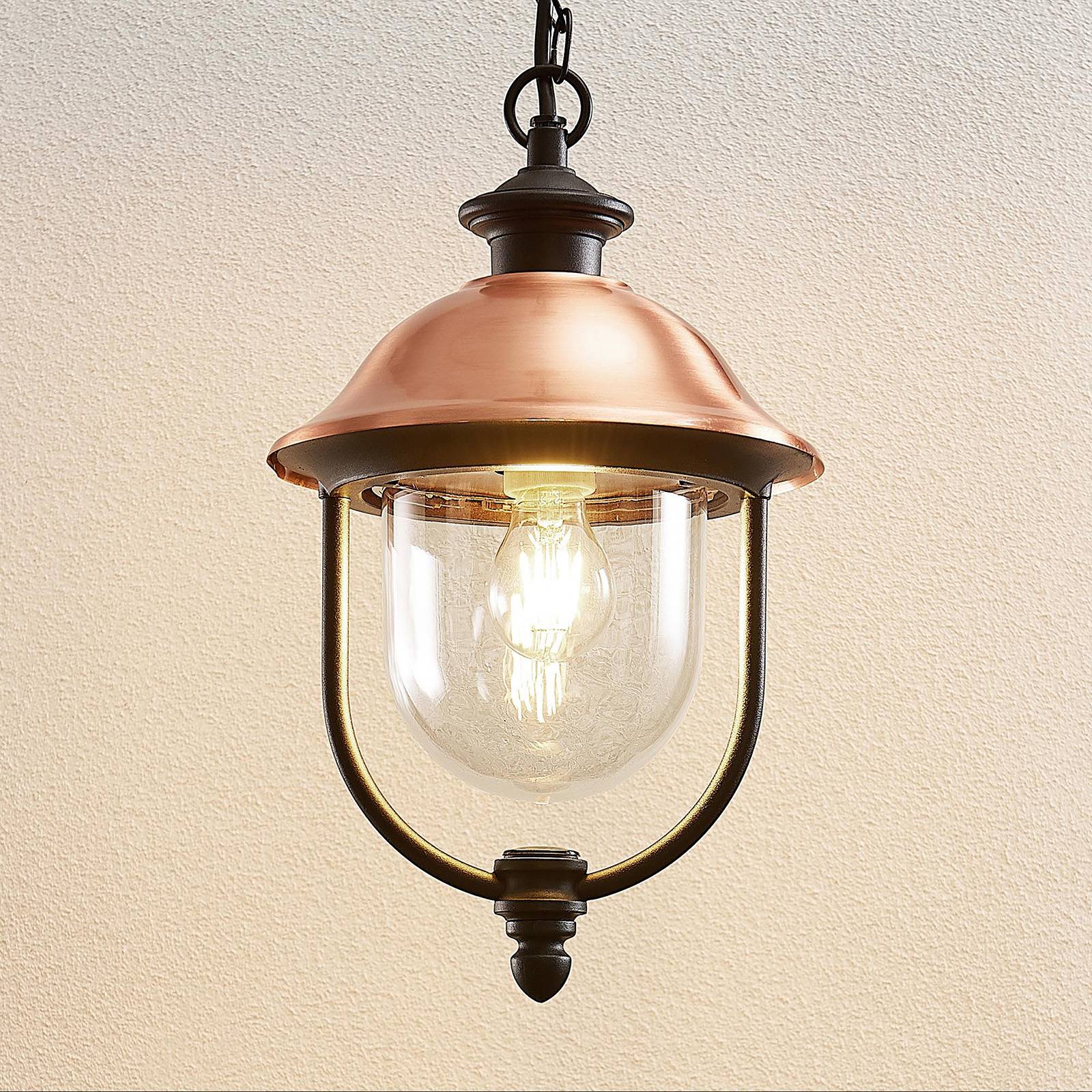 Lindby Clint outdoor hanging light, aluminium, copper, plastic, E27, 60 W, H: 37 cm