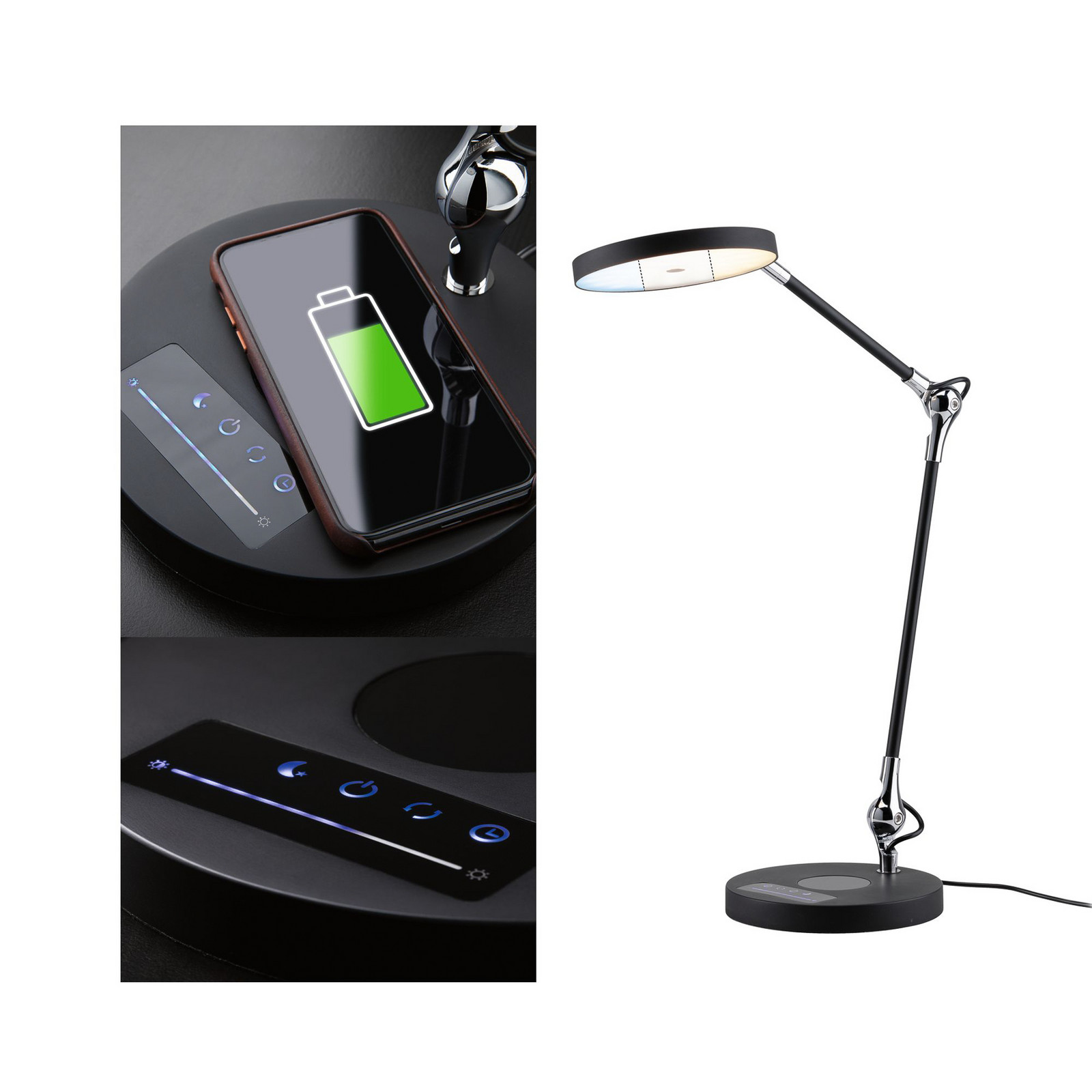 Paulmann Numis lampă masă LED funcție de încărcare - Studiu / Birou - modern - negru crom - Metal