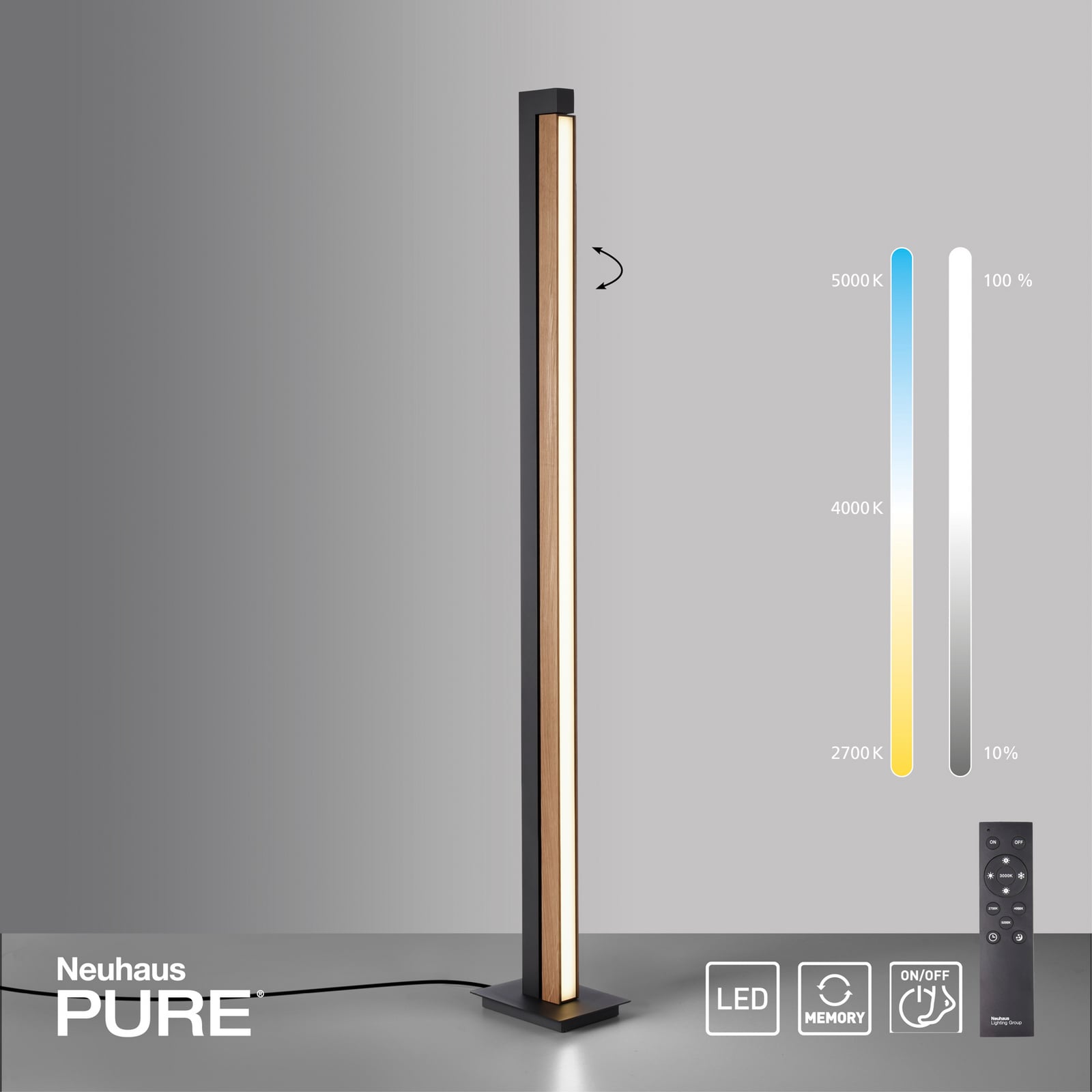 Lampe sur pied LED Lines Floor, chêne/graphite, CCT, 140 cm - PURE Lampe sur pied LED Lines Floor, chêne/graphite, CCT, 140 cm - PURE