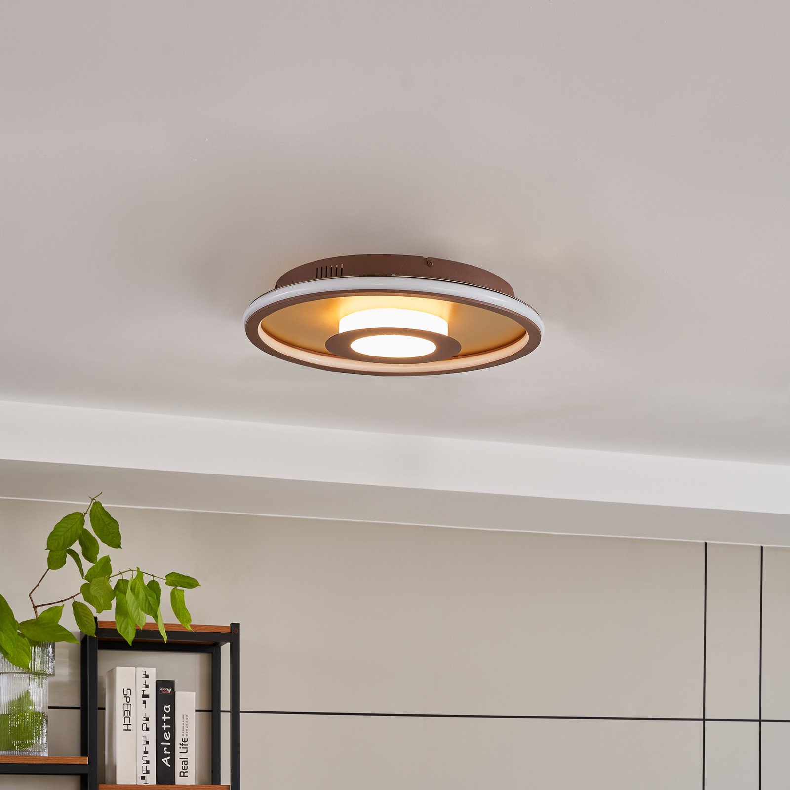 Lindby Pekela Plafonieră cu LED rotundă 43 cm - Camera de zi / sufragerie - modern - ruginiu auriu mat alb - Metal