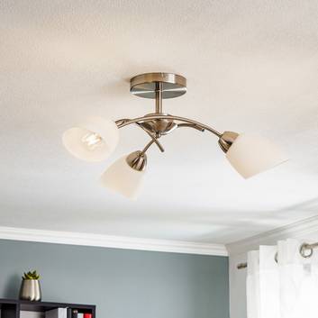 Varietta ceiling lamp, glass, nickel, 3-bulb