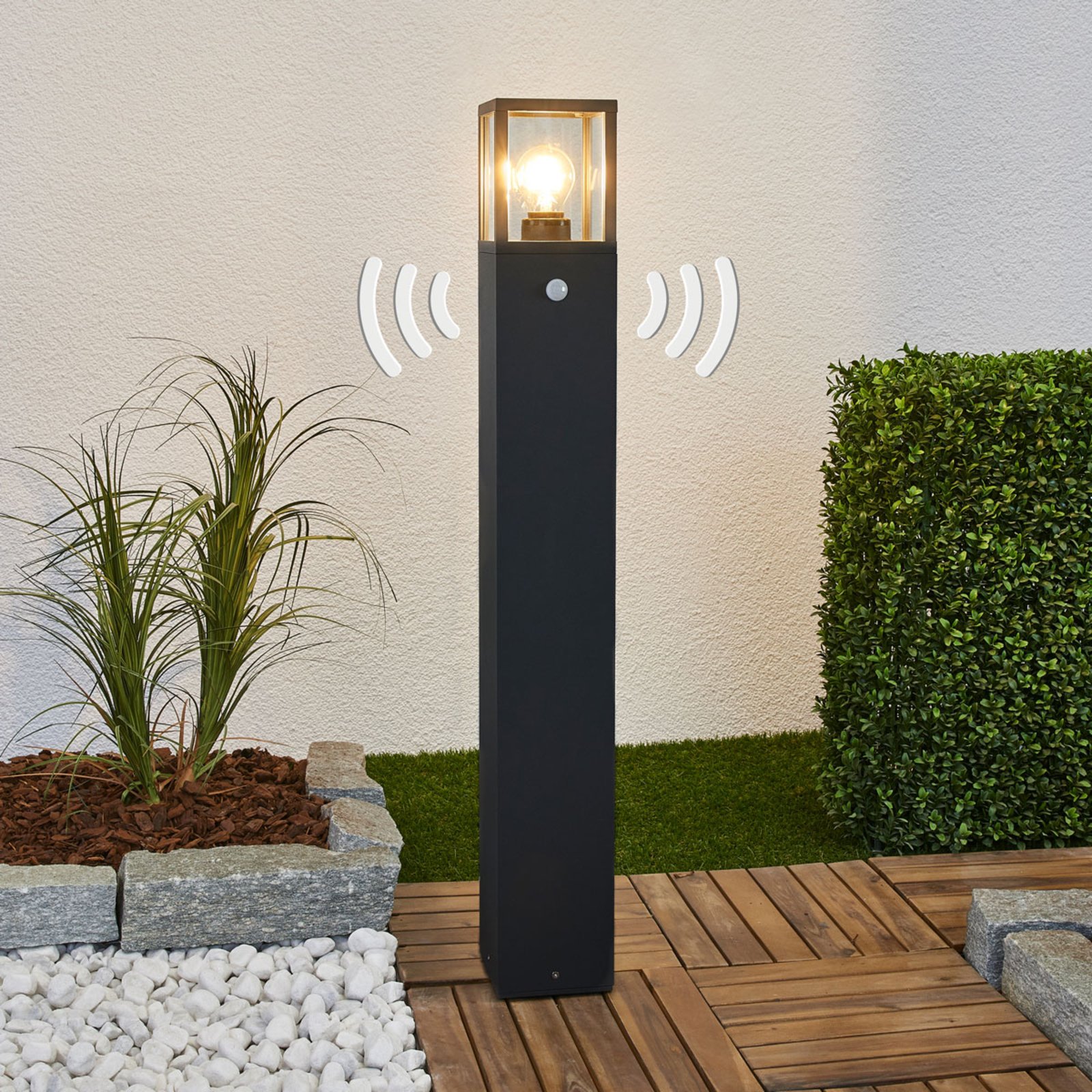 Klemens High Candeeiro de Jardim Exterior IP54 com Sensor Graphite - Lucande