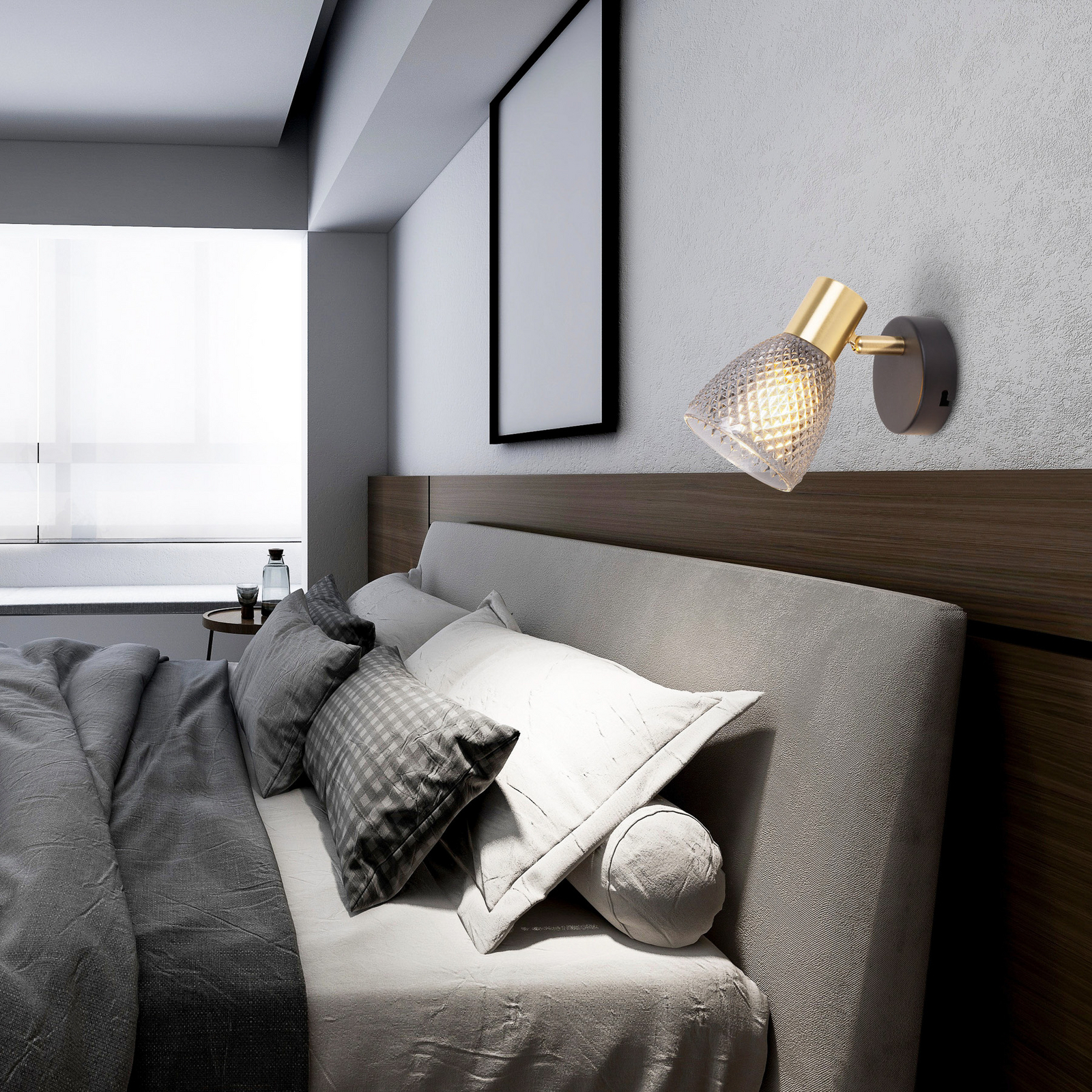 Candeeiro de parede Lindita, vidro, cinzento fumado, E14, orientável Candeeiro de parede Lindita, vidro, cinzento fumado, E14, orientável