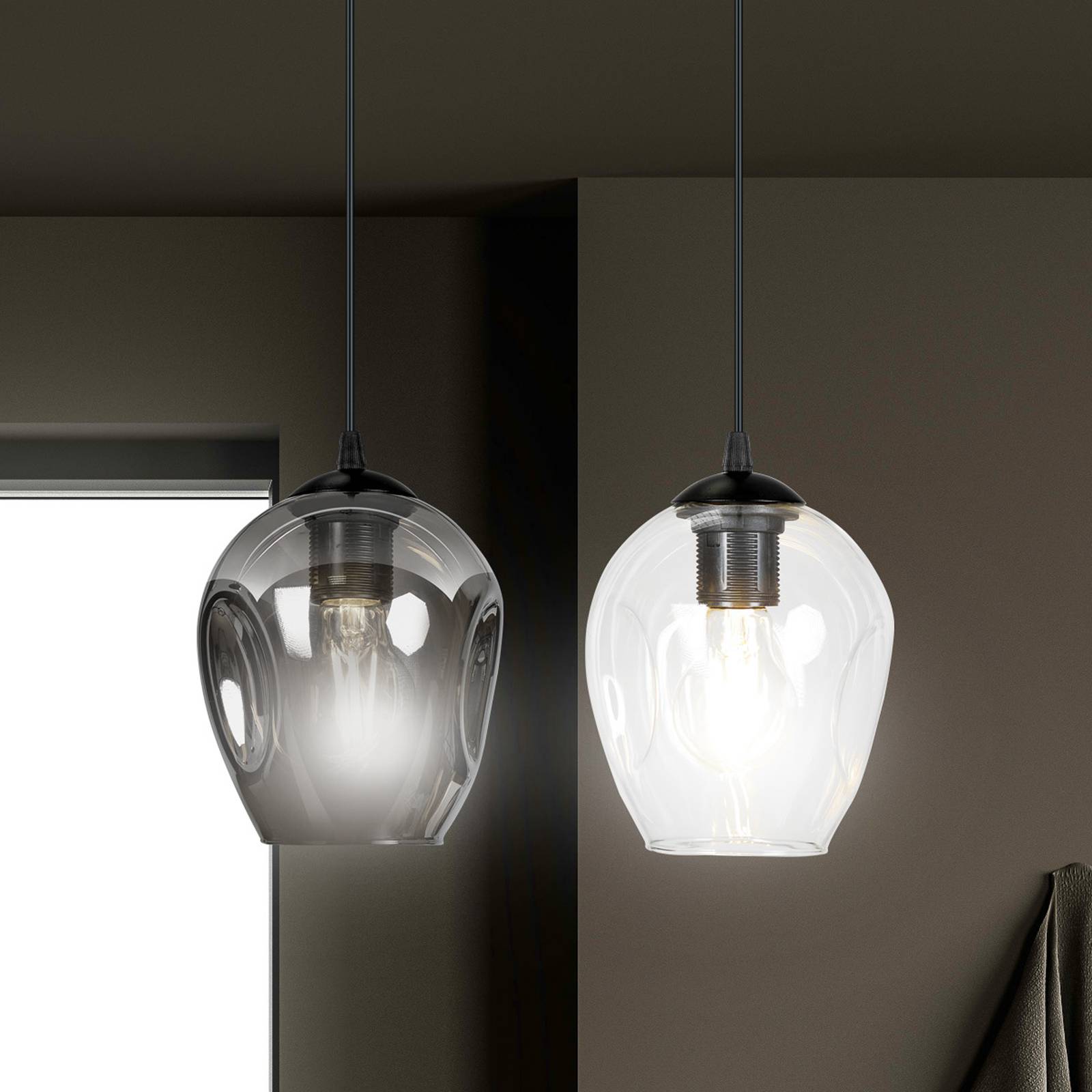 Hanglamp Starla 2-lamps, glas grafiet/helder