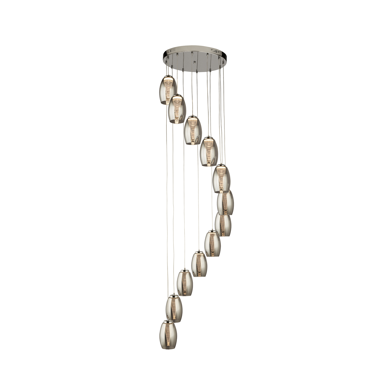 Cyclone LED pendant light, 12-bulb, smoke-coloured, glass