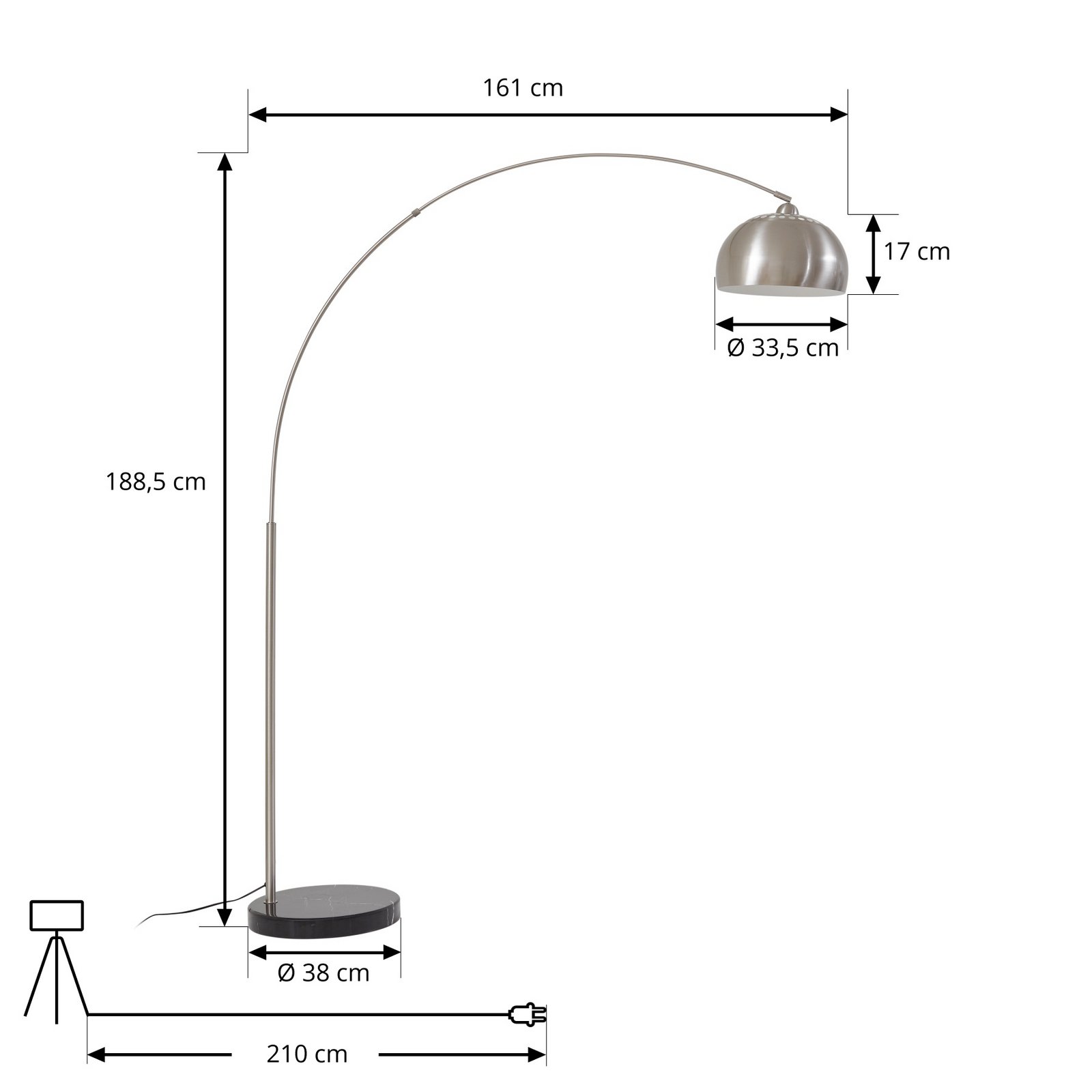 Hernando Bogenleuchte, nickel, Höhe 188 cm, Stahl - Lindby Hernando Bogenleuchte, nickel, Höhe 188 cm, Stahl - Lindby