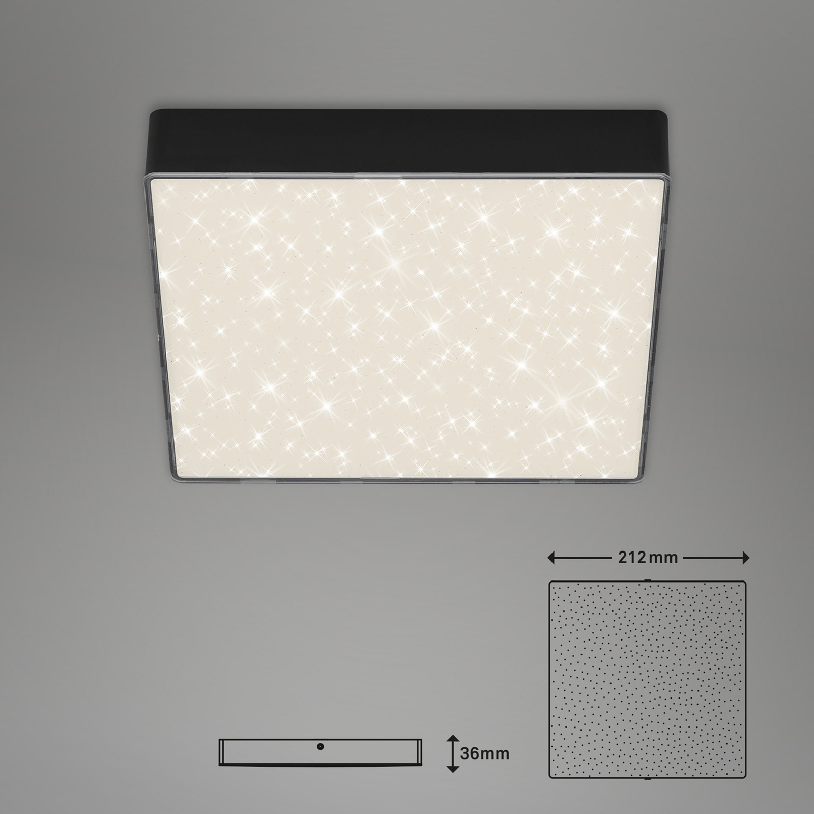 Plafonnier LED Flame Star, 21,2 x 21,2 cm noir