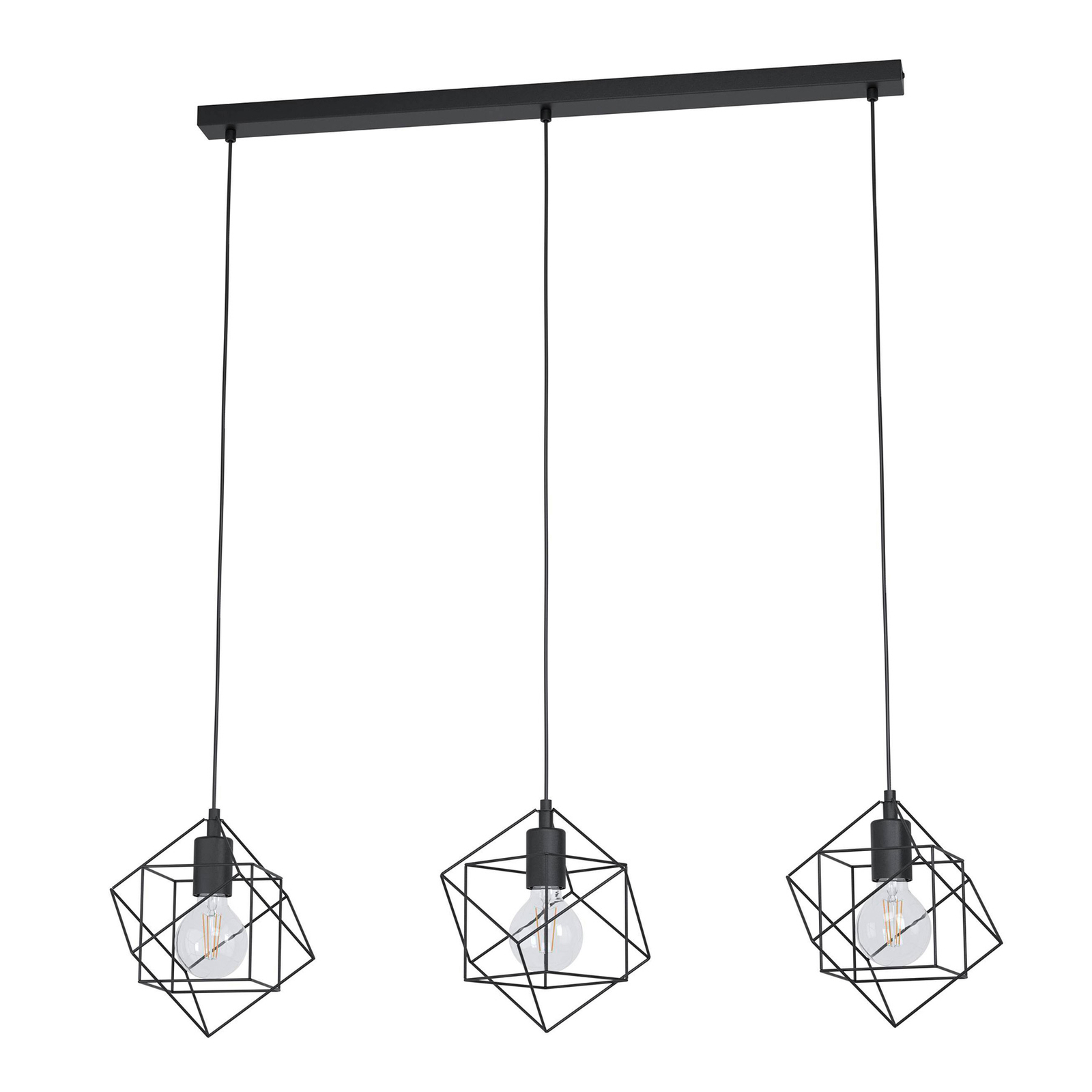 Straiton pendant light, steel, black 3-bulb