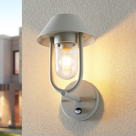 Lucande Olinum utomhusvägglampa, sensor, silvergrå