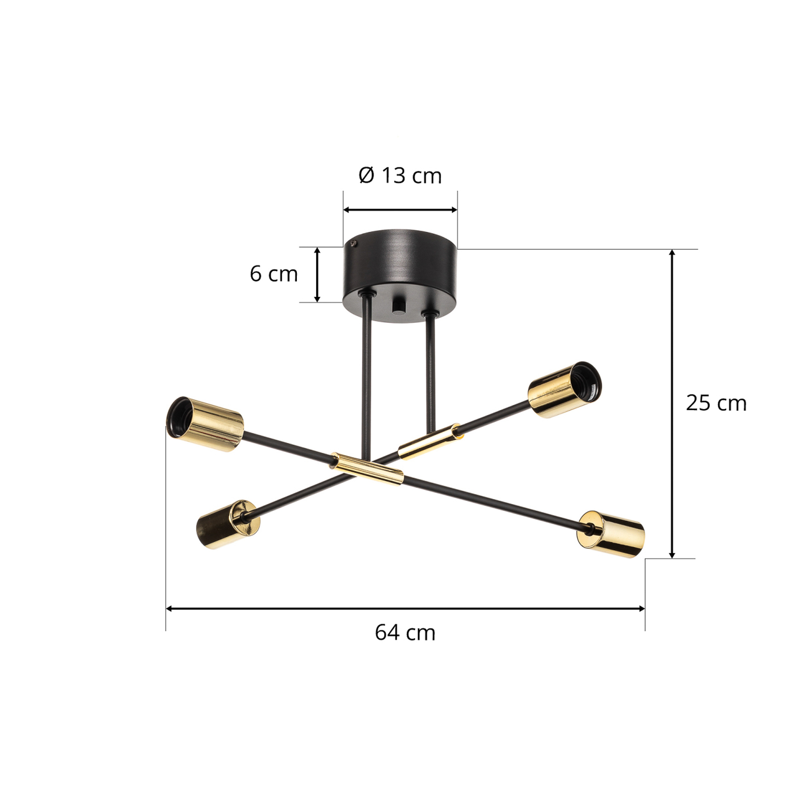 Deckenleuchte Ilia, schwarz/gold, vierflammig