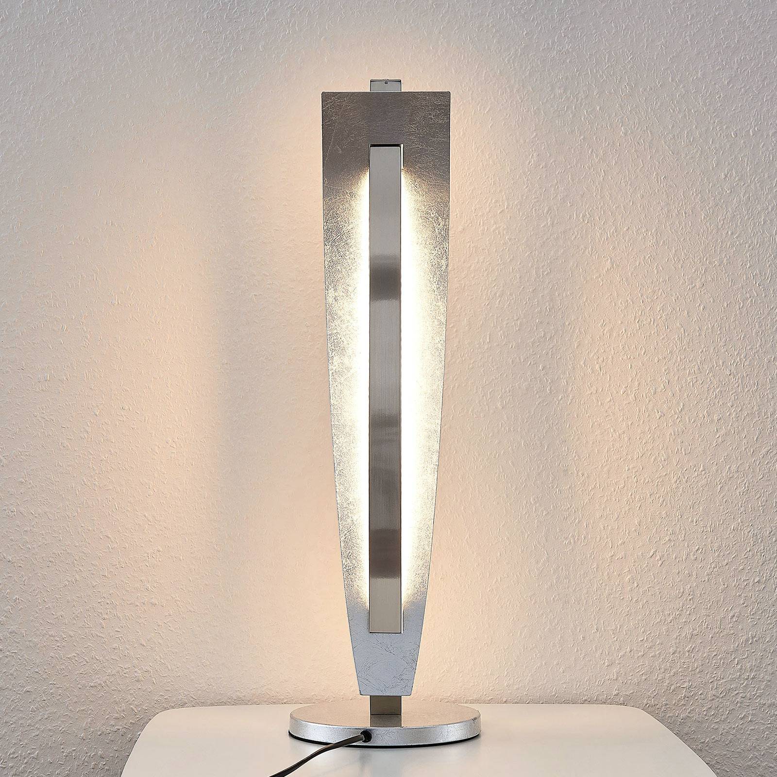 Lampa stołowa LED Lucande Marija, srebrny, metal, 61,5 cm