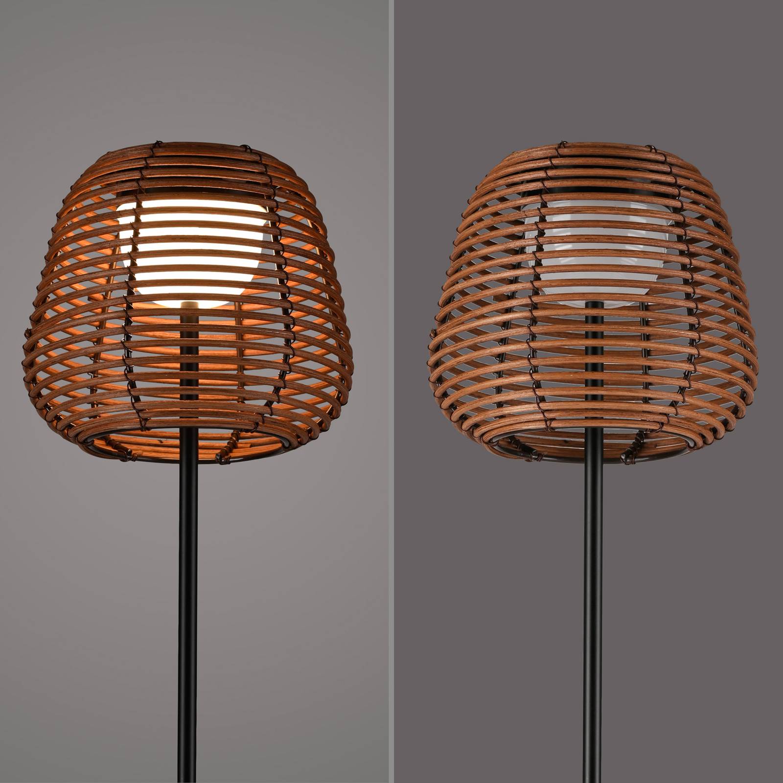 JUST LIGHT. Akumulatorowa lampa stołowa LED Askia, rattan, IP54 Touchdim