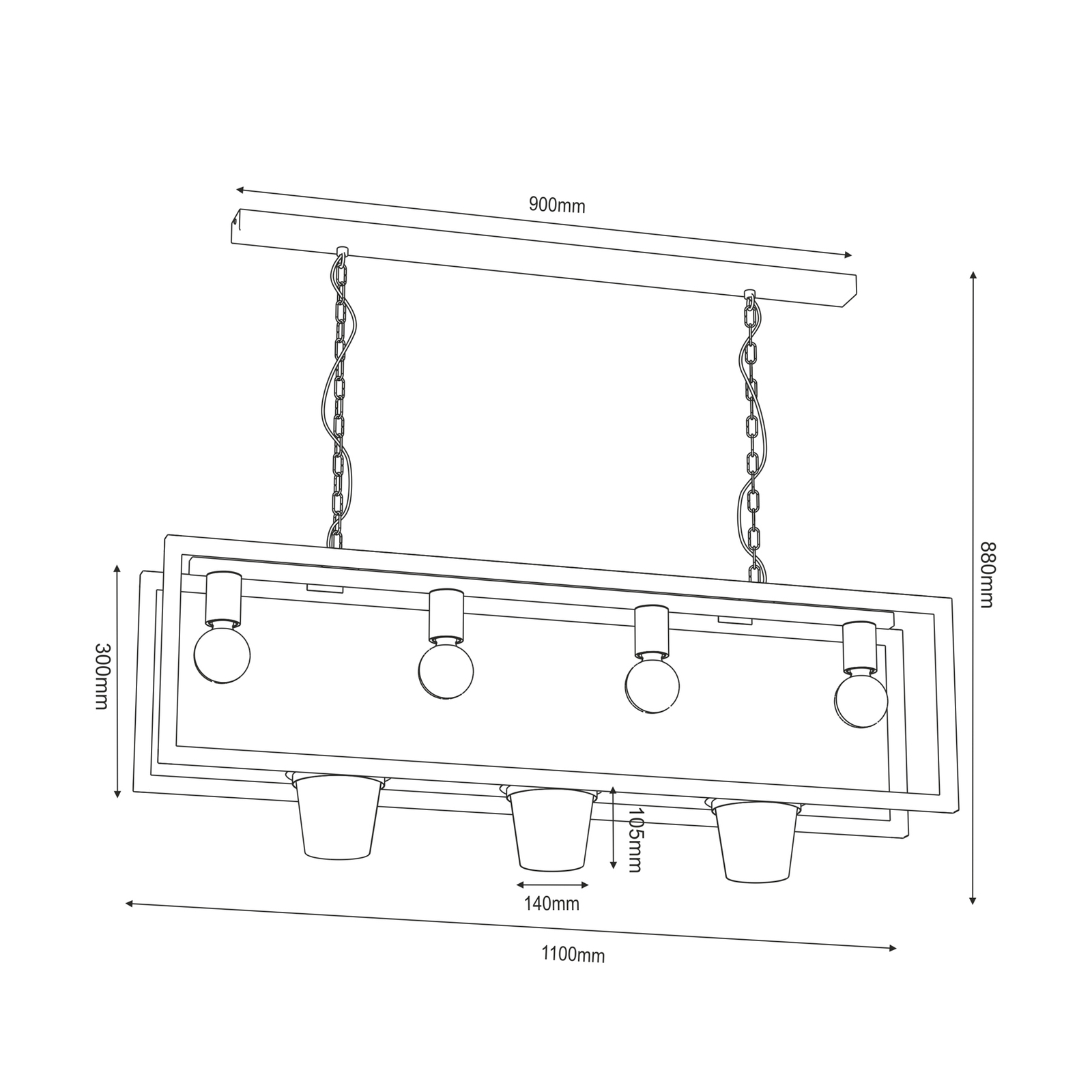 Hanglamp Flores, 4-lamps, zwart/goud, staal