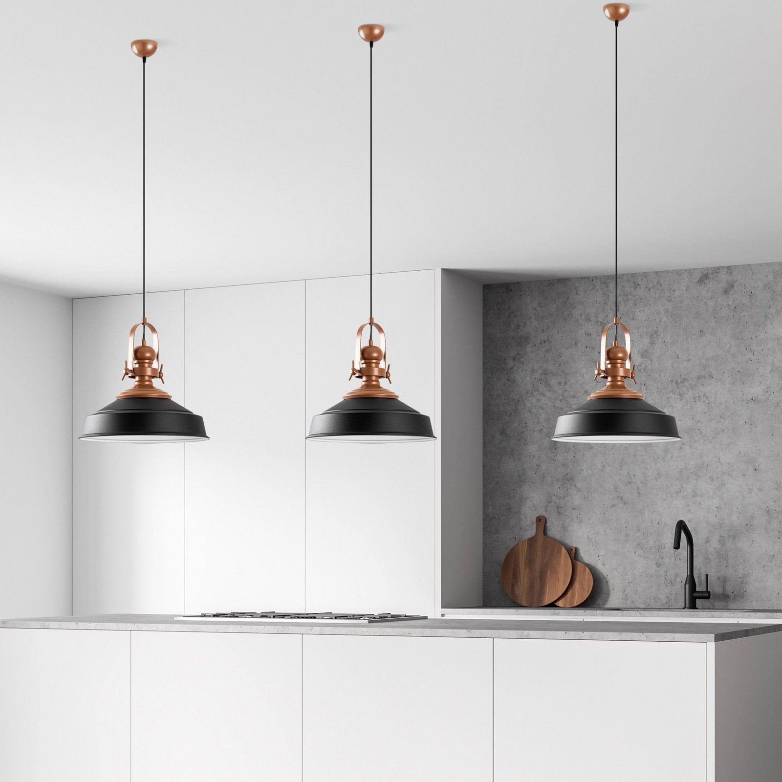 Craft pendant light, black, metal, Ø 41 cm, E27