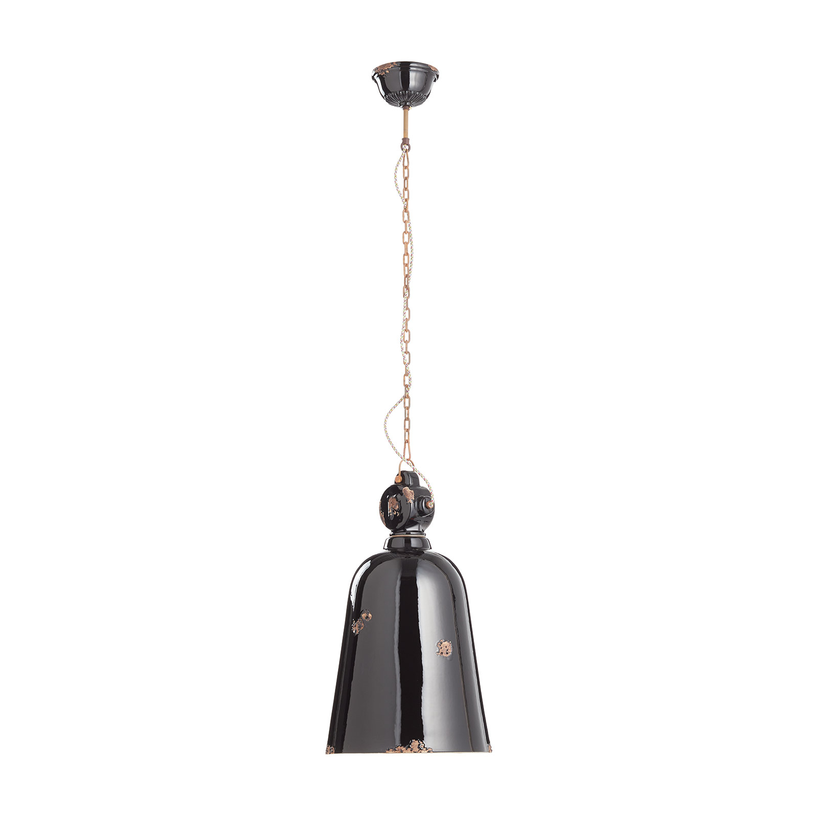 C1745 vintage hanging light, conical, black