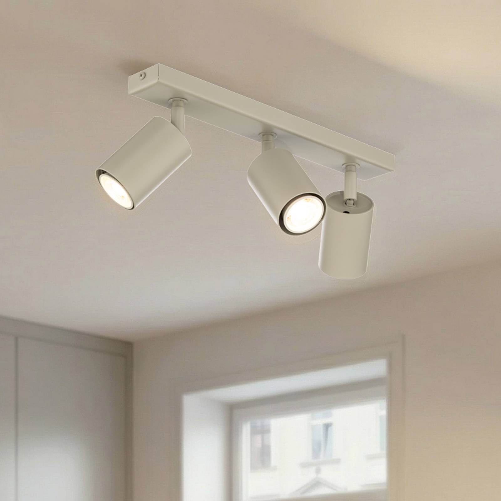 SIGMA Takspotlight Zoom, 3 lampor, gråbeige, stål, GU10