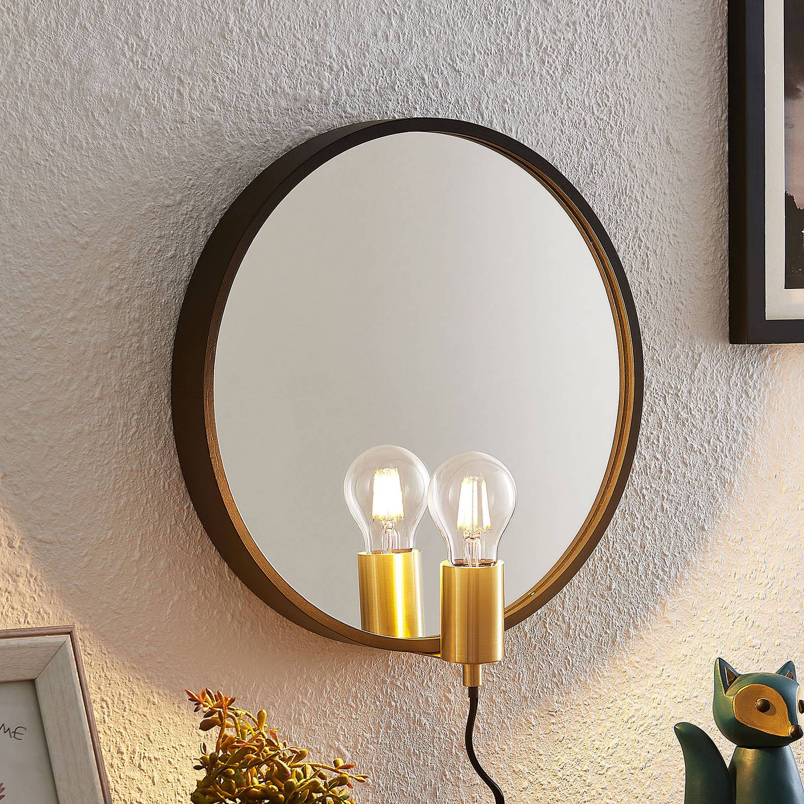 Photos - Chandelier / Lamp Lucande Lumani wall light with mirror, black 