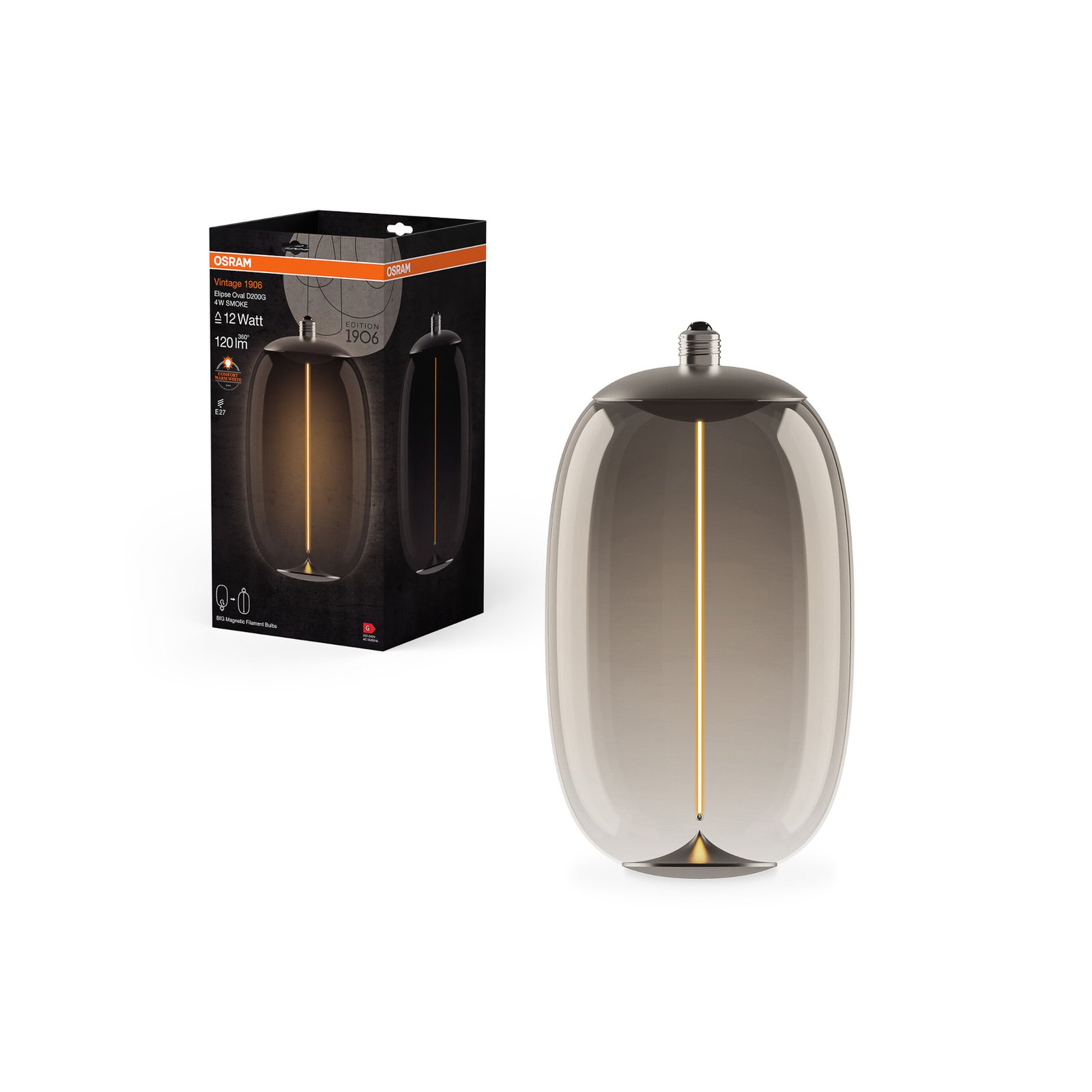 OSRAM Vintage 1906 Big Elipse Oval, rook E27 818 Gloeidraad