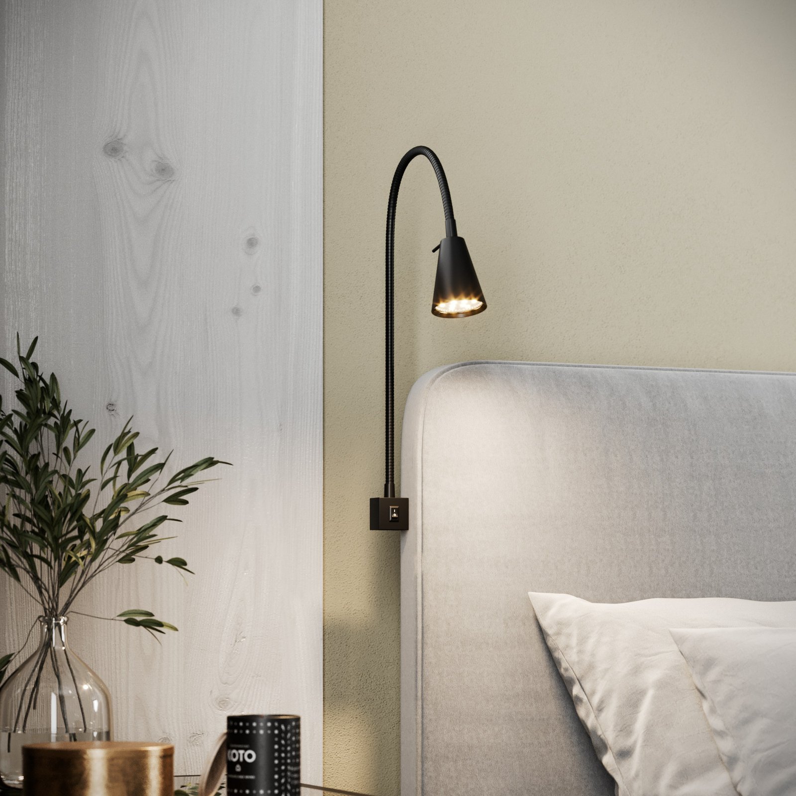 LED-Wandlampe Tuso, Bettmontage, schwarz