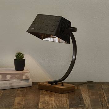 Lámpara de mesa Scava con base de madera