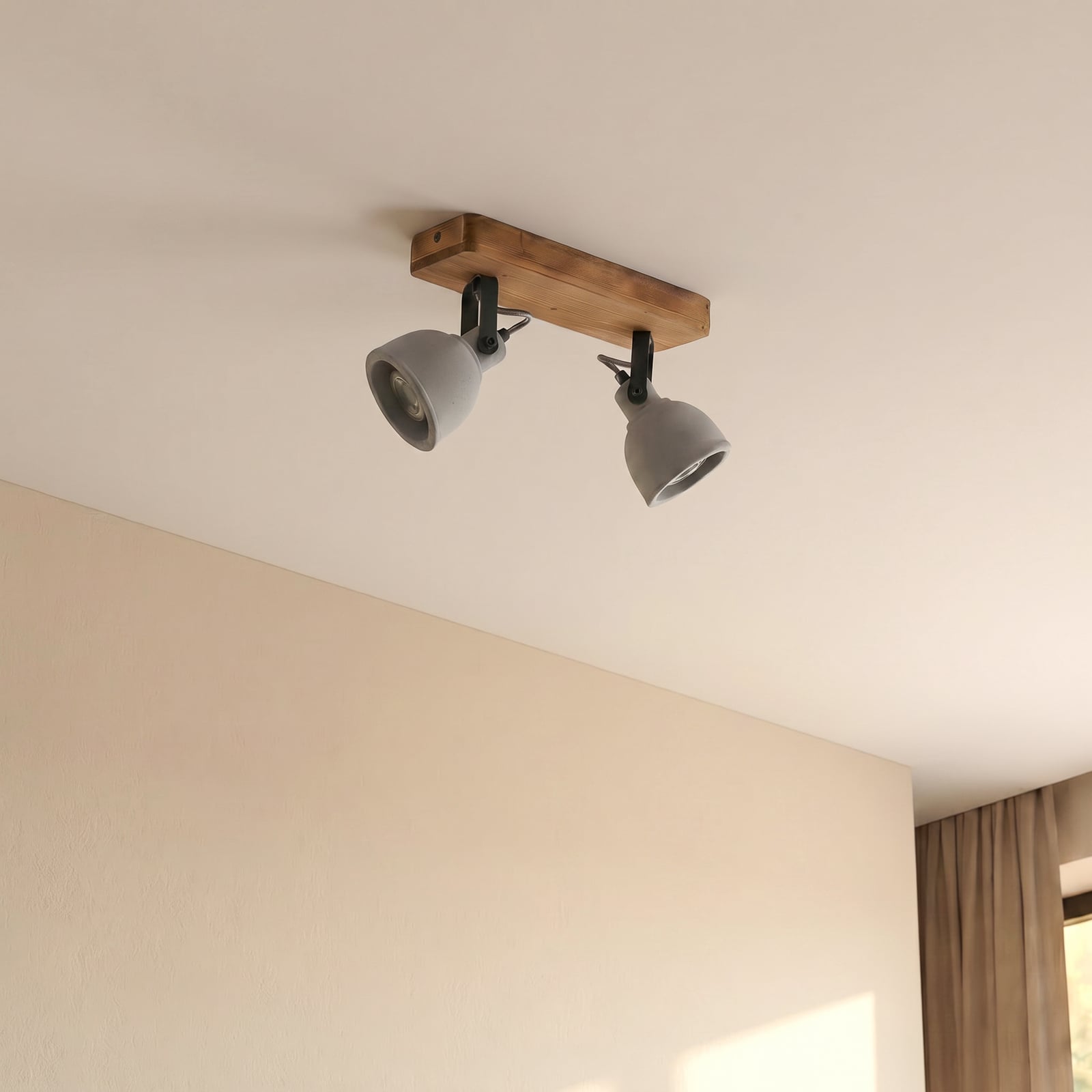 Lindby Spot Mitis, 30 cm, 2 gaismas, pelēks, koks, betons, GU10