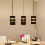 Candeeiro suspenso Lindby Tsomo, 950 cm, 3 lâmpadas, preto, tecido