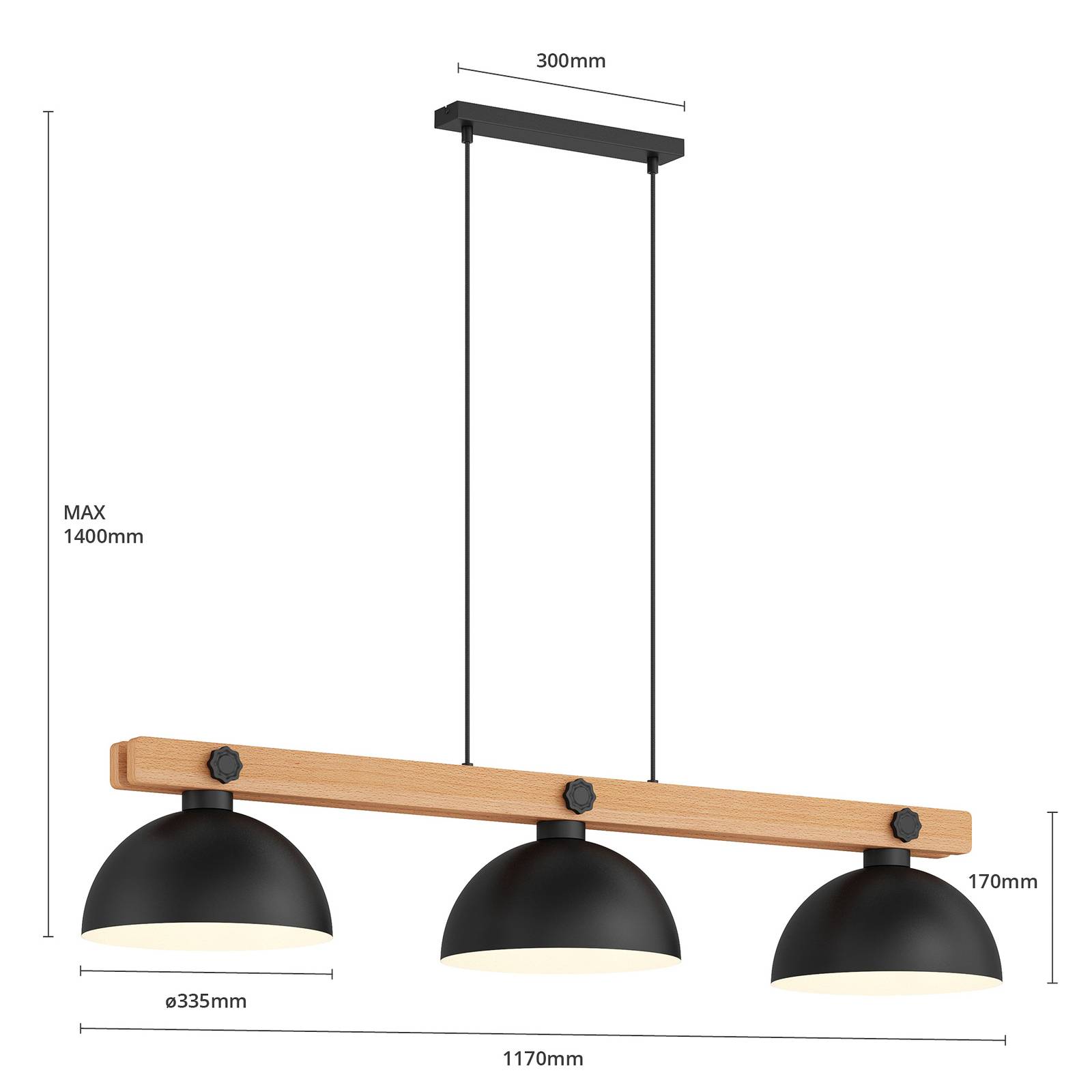 Envostar Stort lampa wisząca 3-pkt. drewno