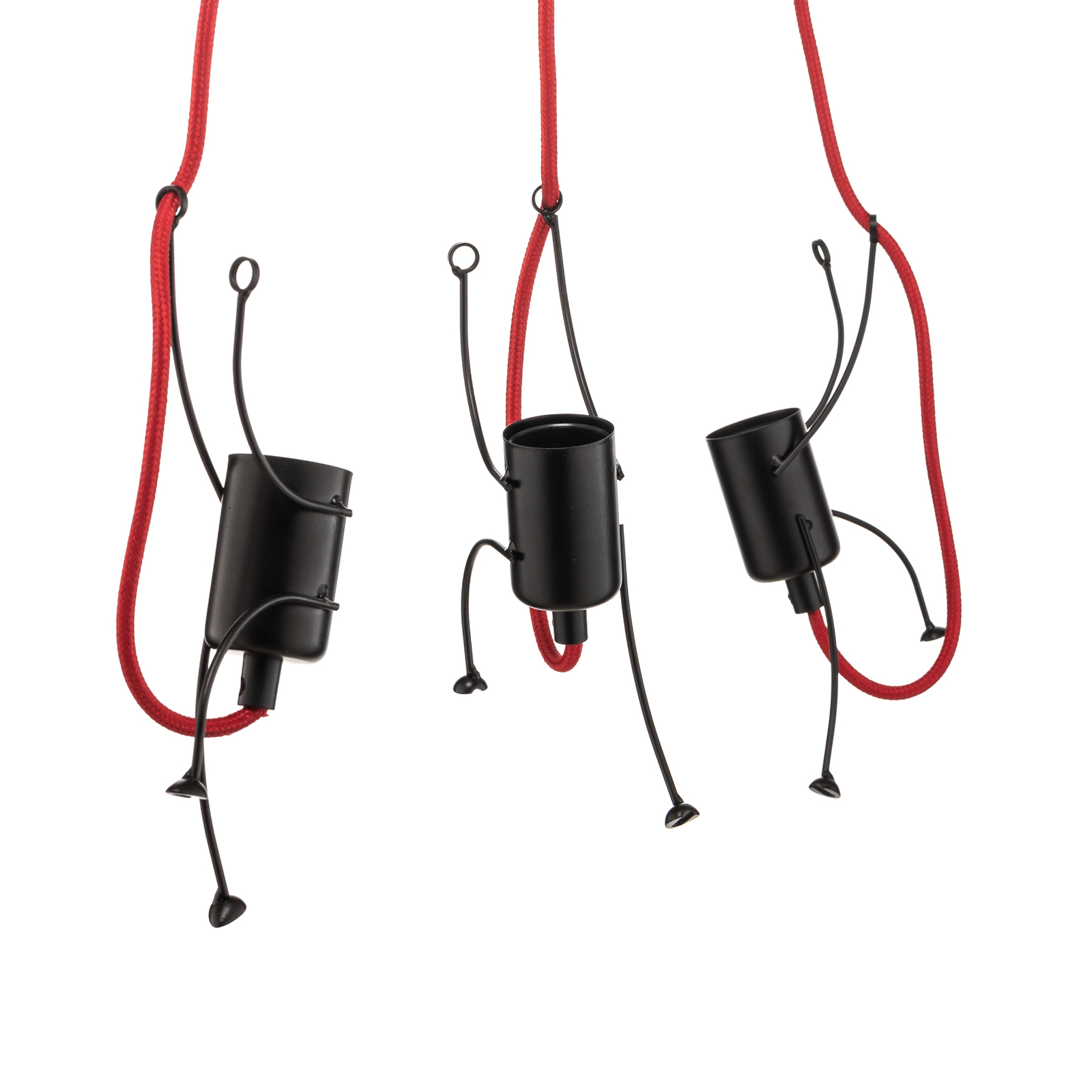 Bobi 3 pendant light in black, red cable, 3-bulb.