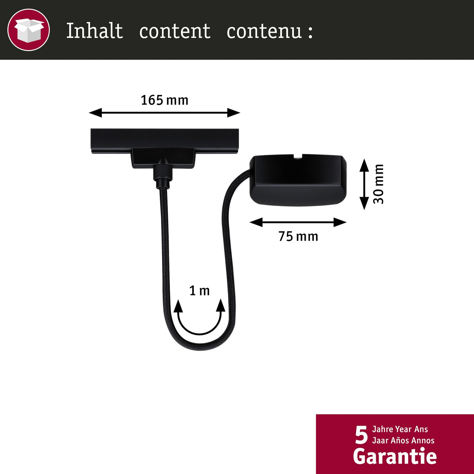 Paulmann URail dovodni kabel Zigbee 1 m, mat crni