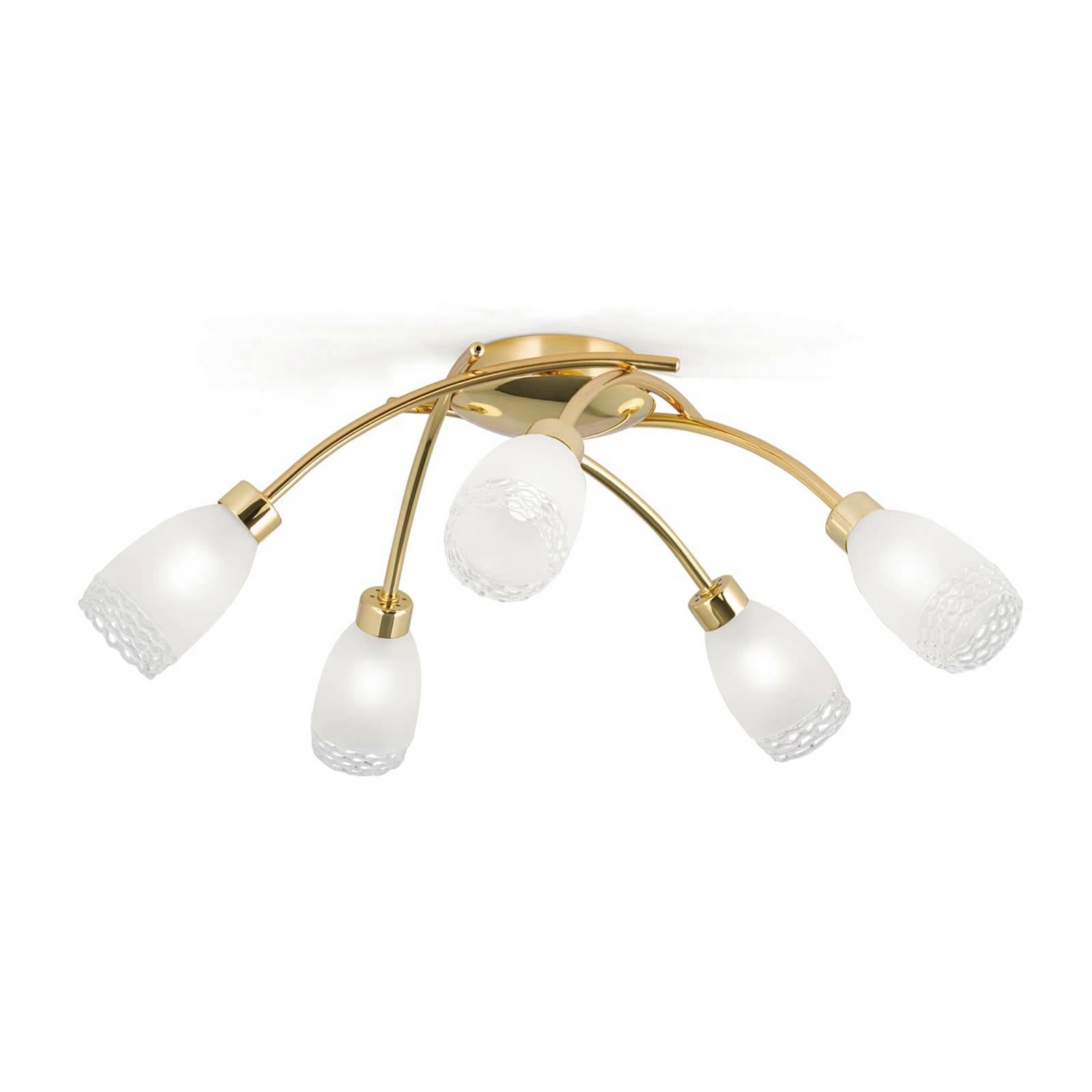 Deckenlampe CARLA, messingfarben, Ø 60 cm Metall/Glas 5-flg.