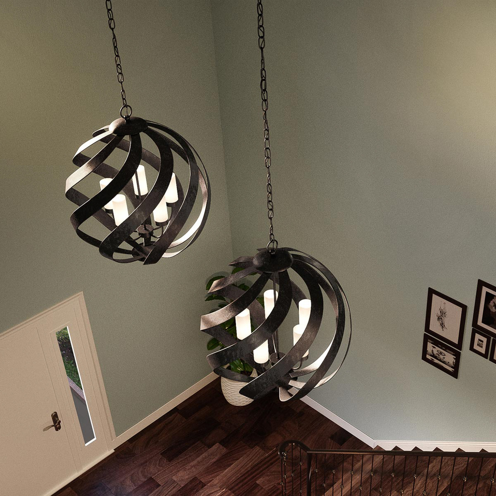 Candeeiro suspenso Blacksmith Ø66 cm, preto, 5 lâmpadas, IP44 - Elstead