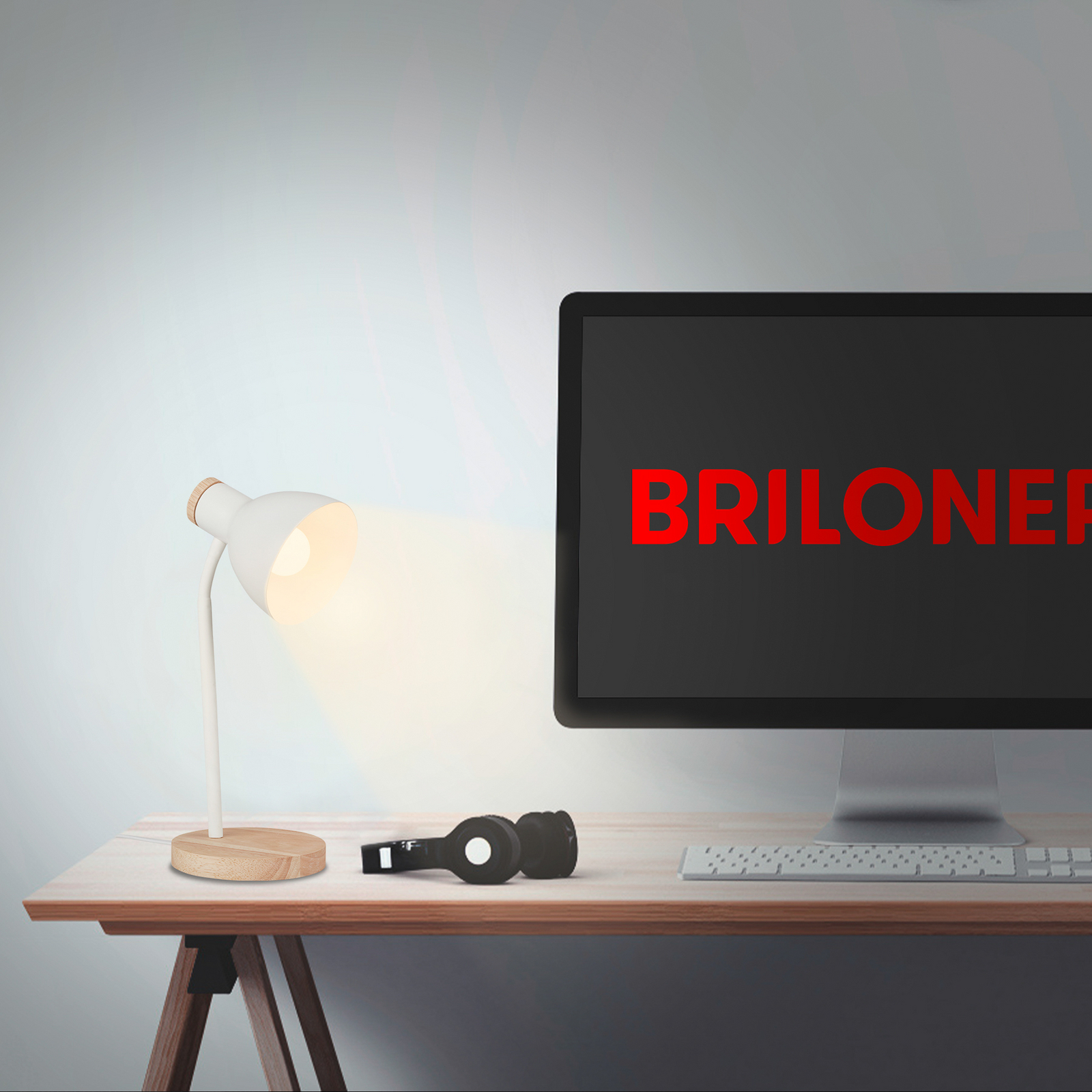 Lampa de masă Prep, albă, metal, lemn, E14