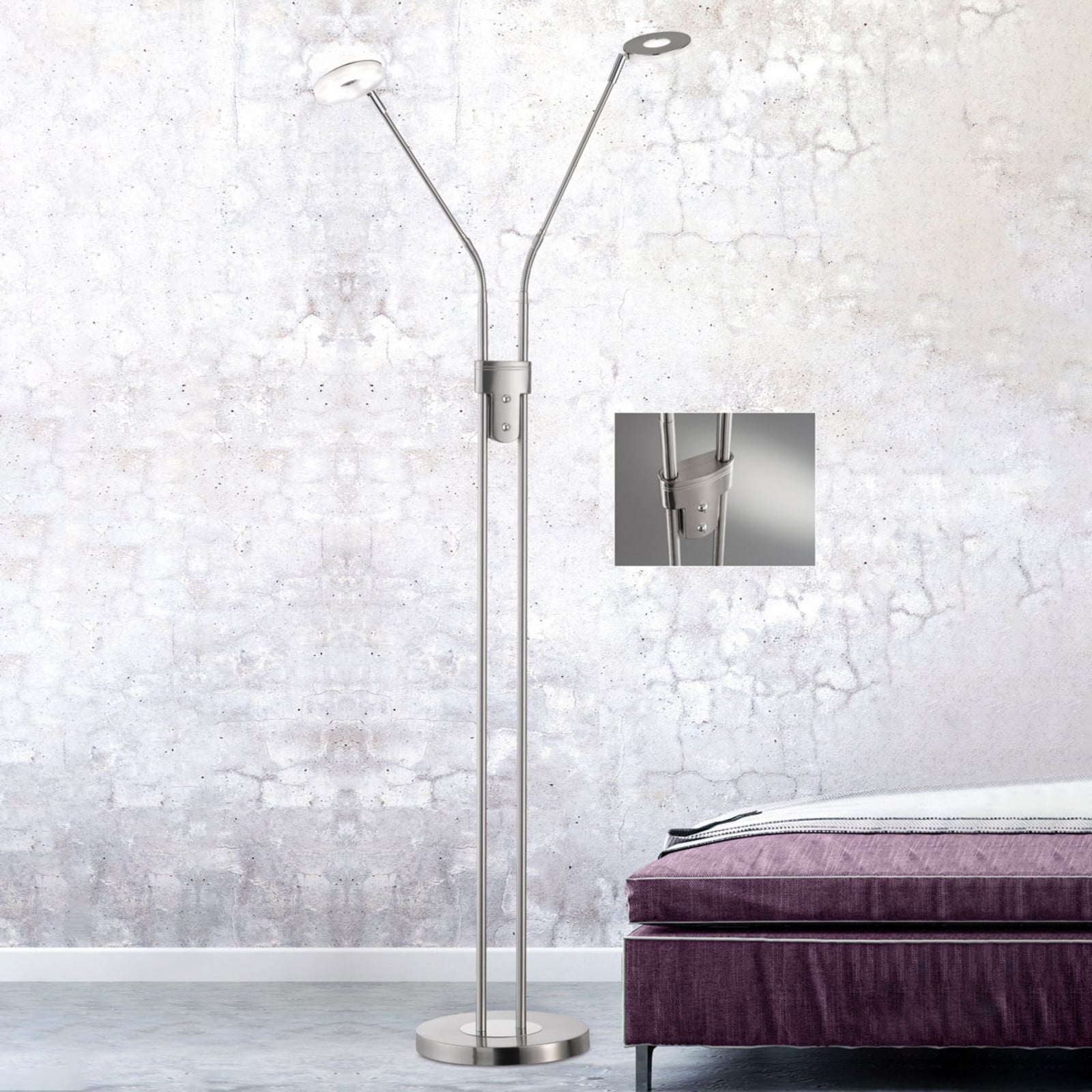 FISCHER & HONSEL Lampă de podea cu LED Dent CCT două lumini nichel - Camera de zi / sufragerie - modern - nichel mat crom alb - Metal