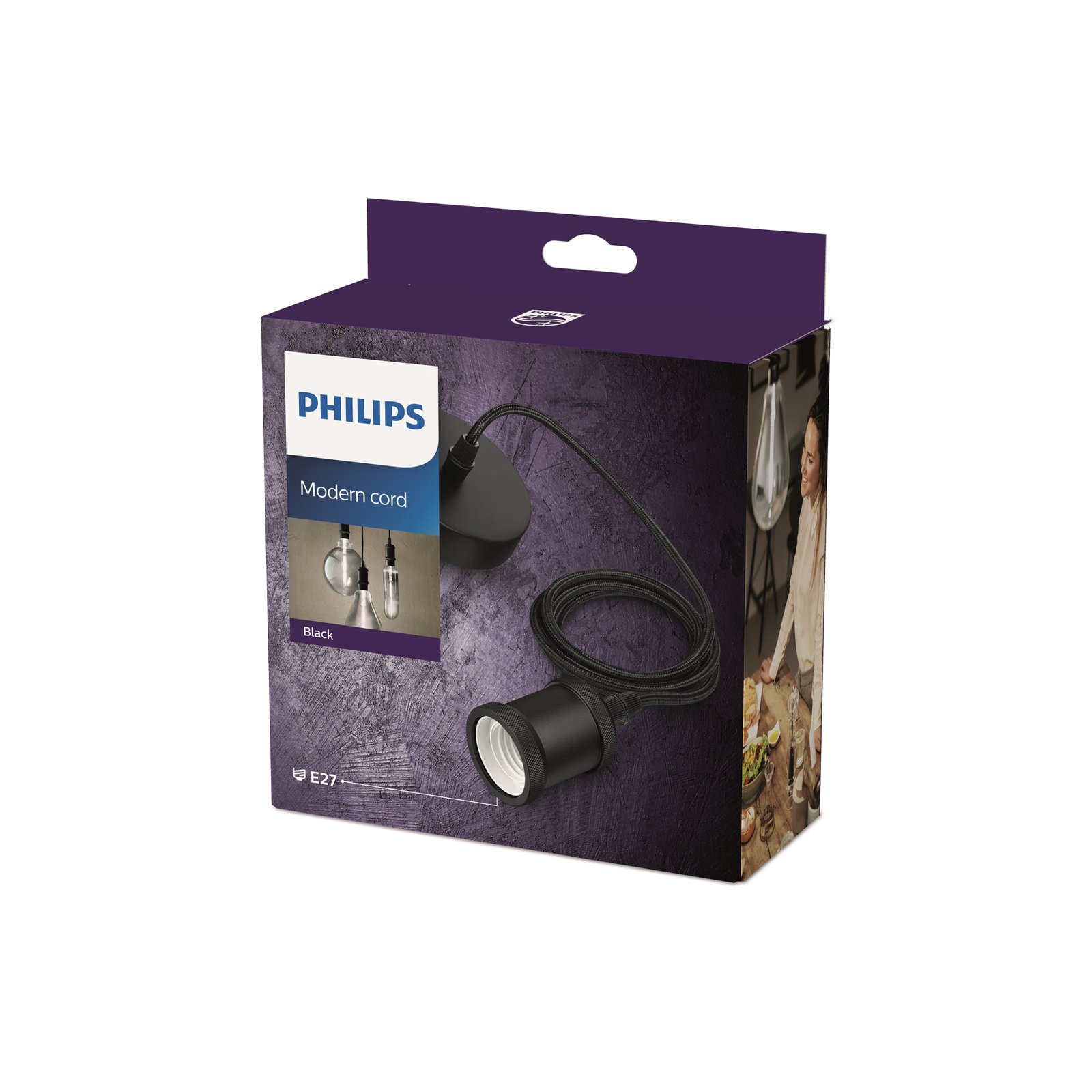 Philips závesná lampa vintage, E27 objímka, čierna