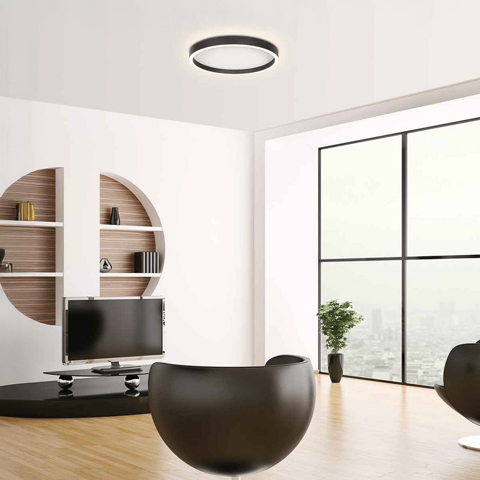 LED-taklampe Ringlux, svart, Ø 40 cm, metall, 2700 K